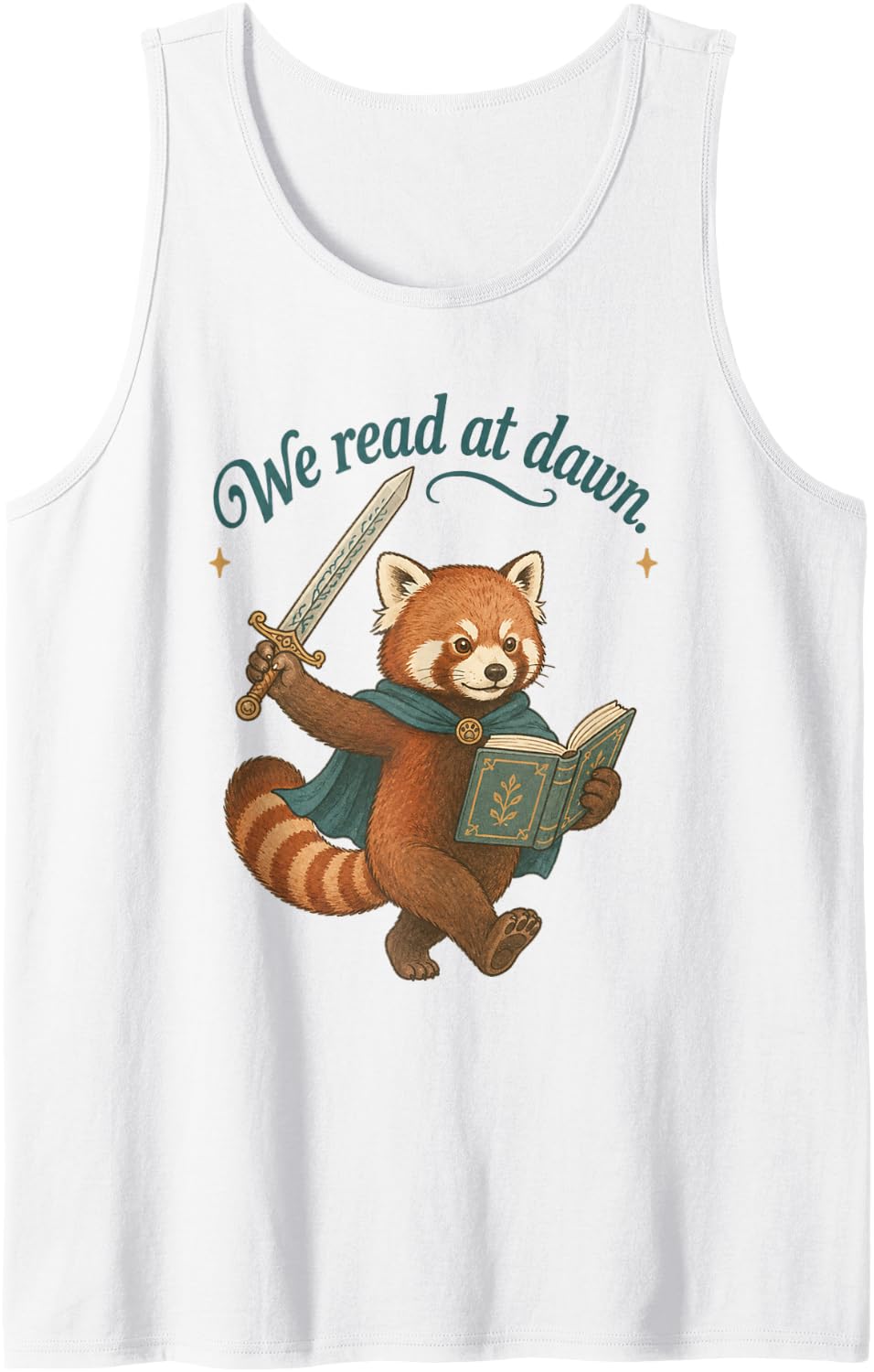 Fantasy Book Lover Reading Red Panda At Dawn Sleeveless Tank Top - White