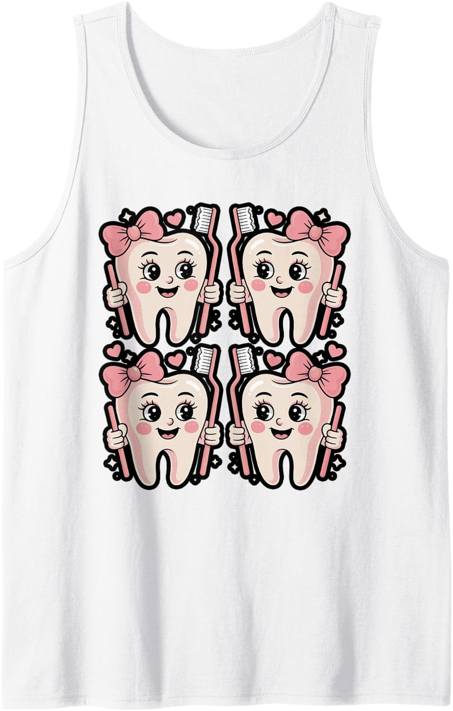 Teeth and Bows Grid Cute Dental Aesthetic Sleeveless Tank Top - White