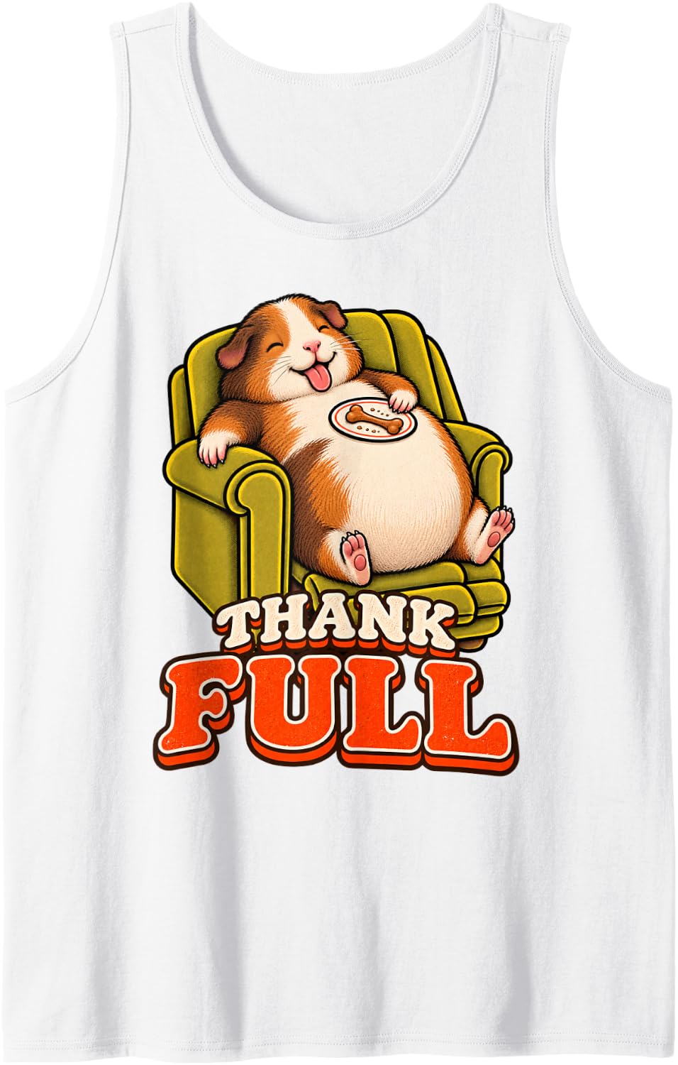 Guinea Pig Funny Turkey Day Retro Vintage Overeat Sleep 70s Sleeveless Tank Top - White