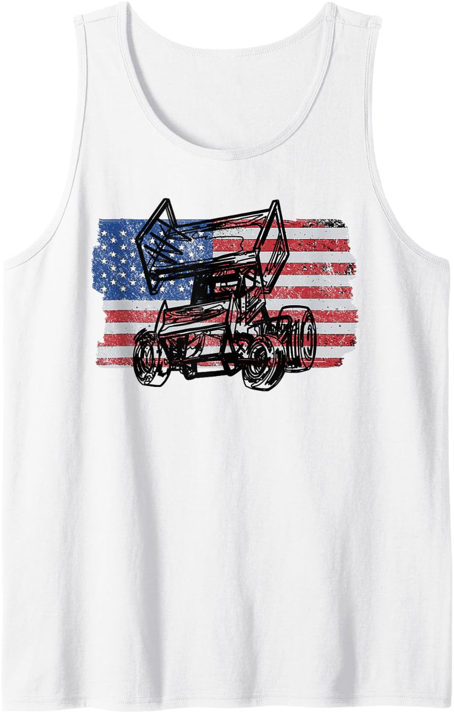 Sprint Car Racing USA Flag Tank Top - White