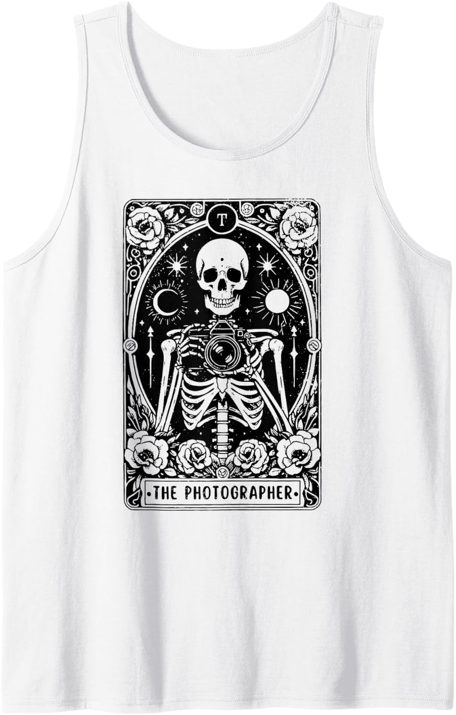 The Photographer Tarot Card Skeleton Photography Camera Sleeveless Tank Top - White
