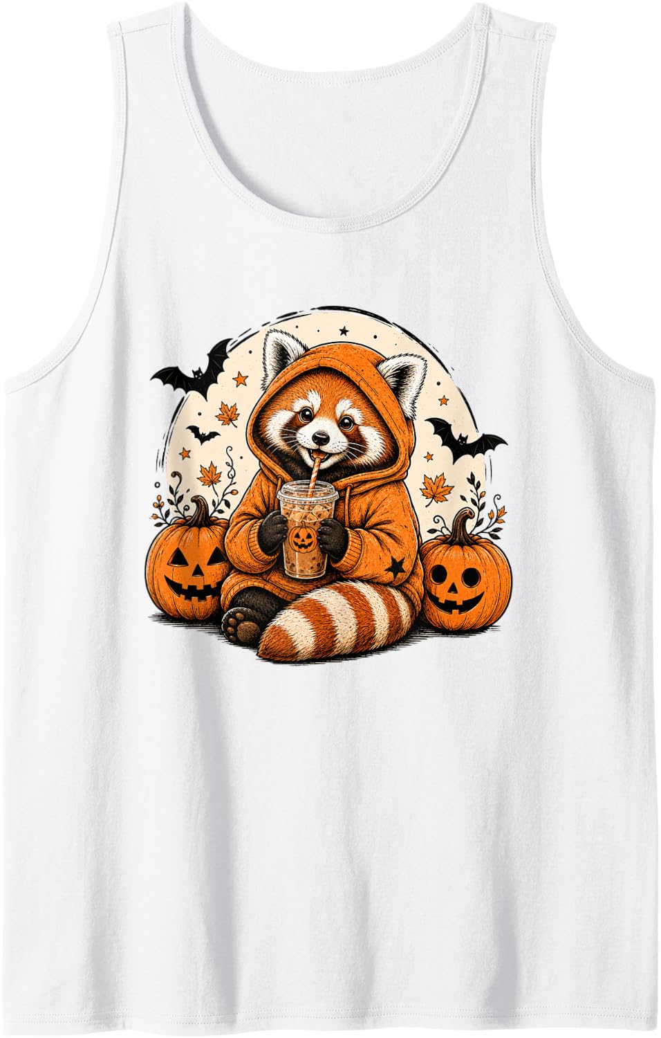 Red Panda Ghost Spooky Halloween Vintage Sleeveless Tank Top - White