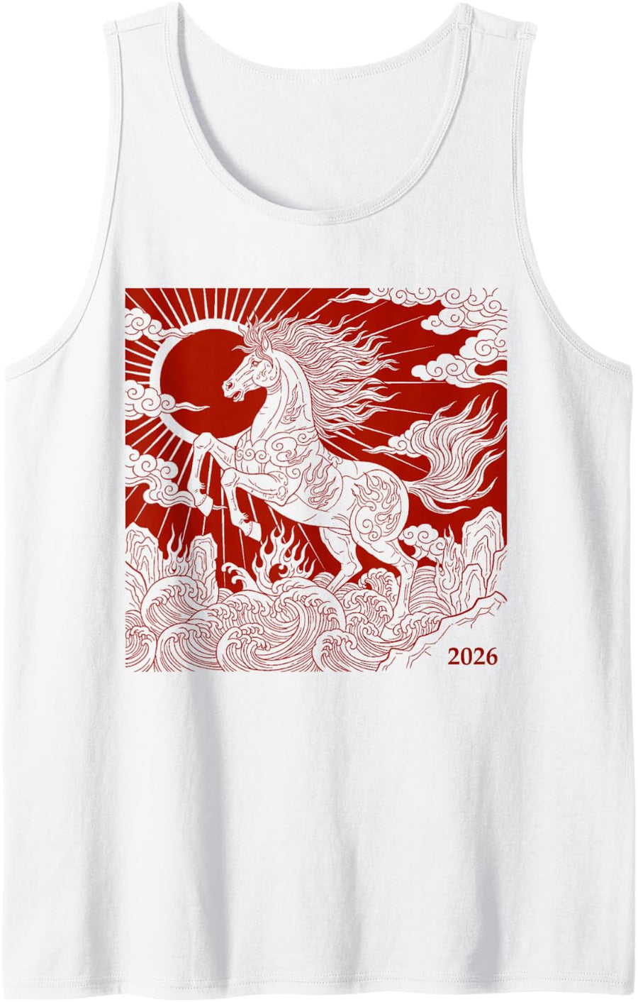 Year of the Fire Horse Chinese Zodiac 2026 Tank Top - White