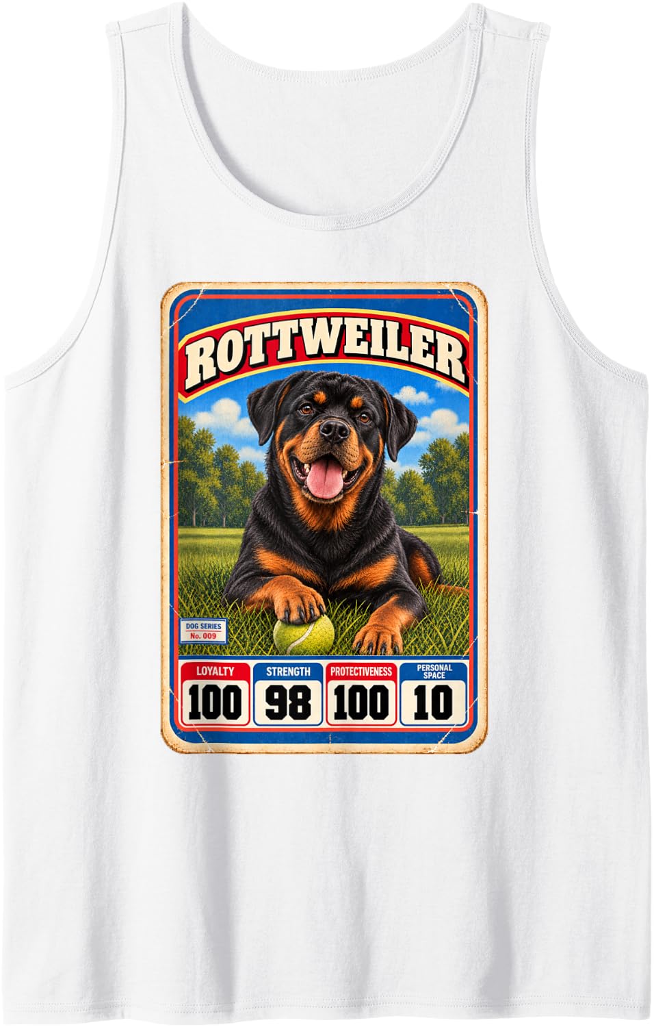 Rottweiler Rottie Vintage 70s 80s Sports Trading Card Sleeveless Tank Top - White