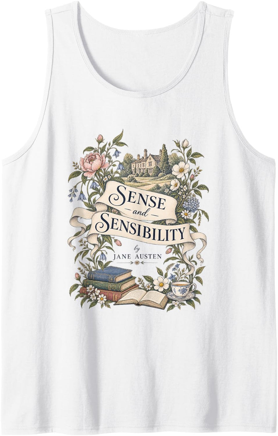 Sense and Sensibility English Country Literary Classic Sleeveless Tank Top - White