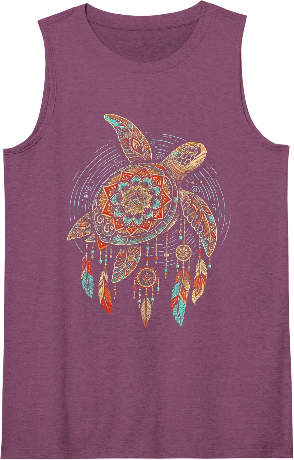 Dreamcatcher Native American Indian Tribal Arts Sea Turtle Sleeveless Tank Top - Purple