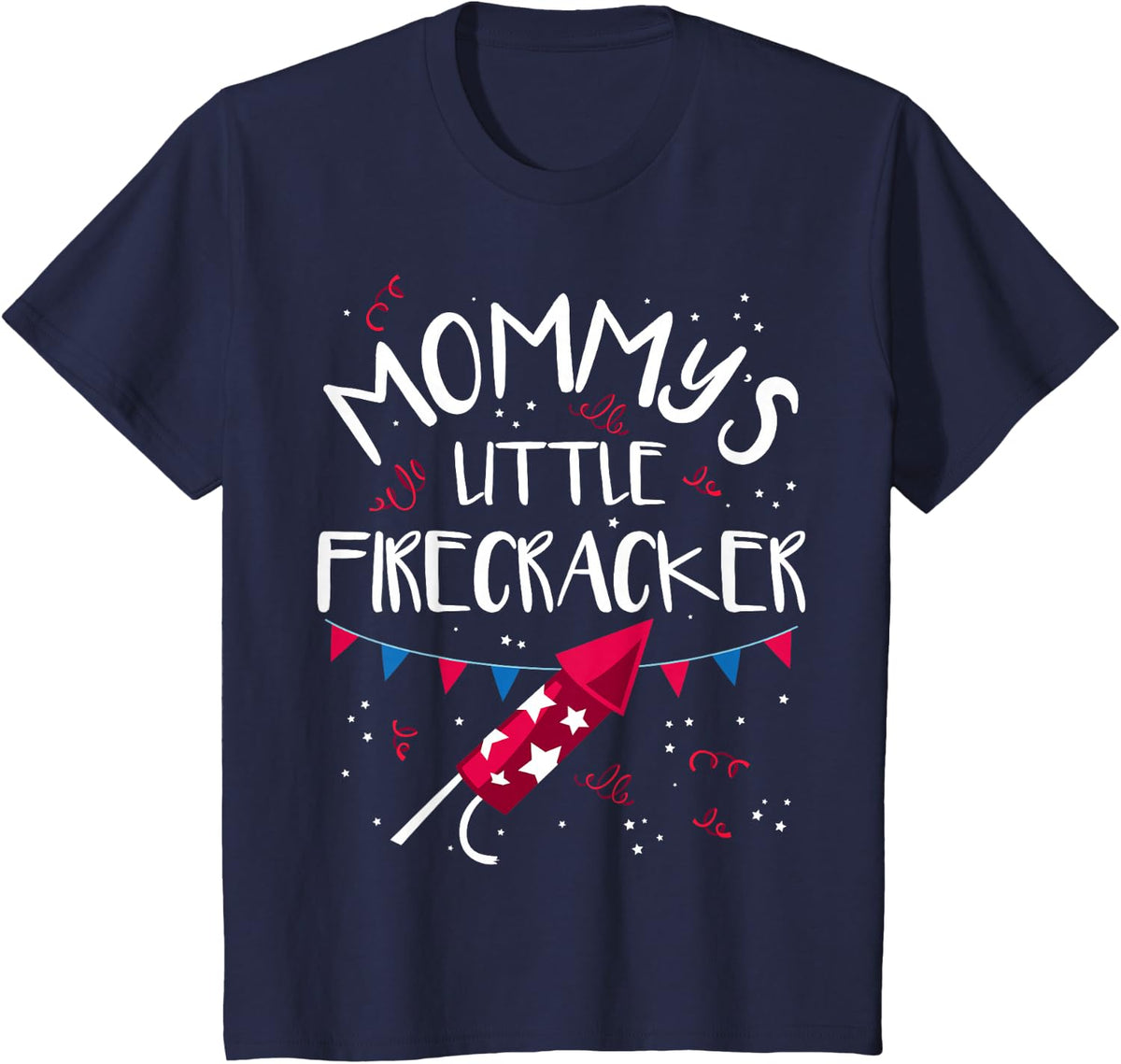 4th of July Mommy's Little Firecracker Cute Kids T-Shirt T-Shirt - Navy Blue
