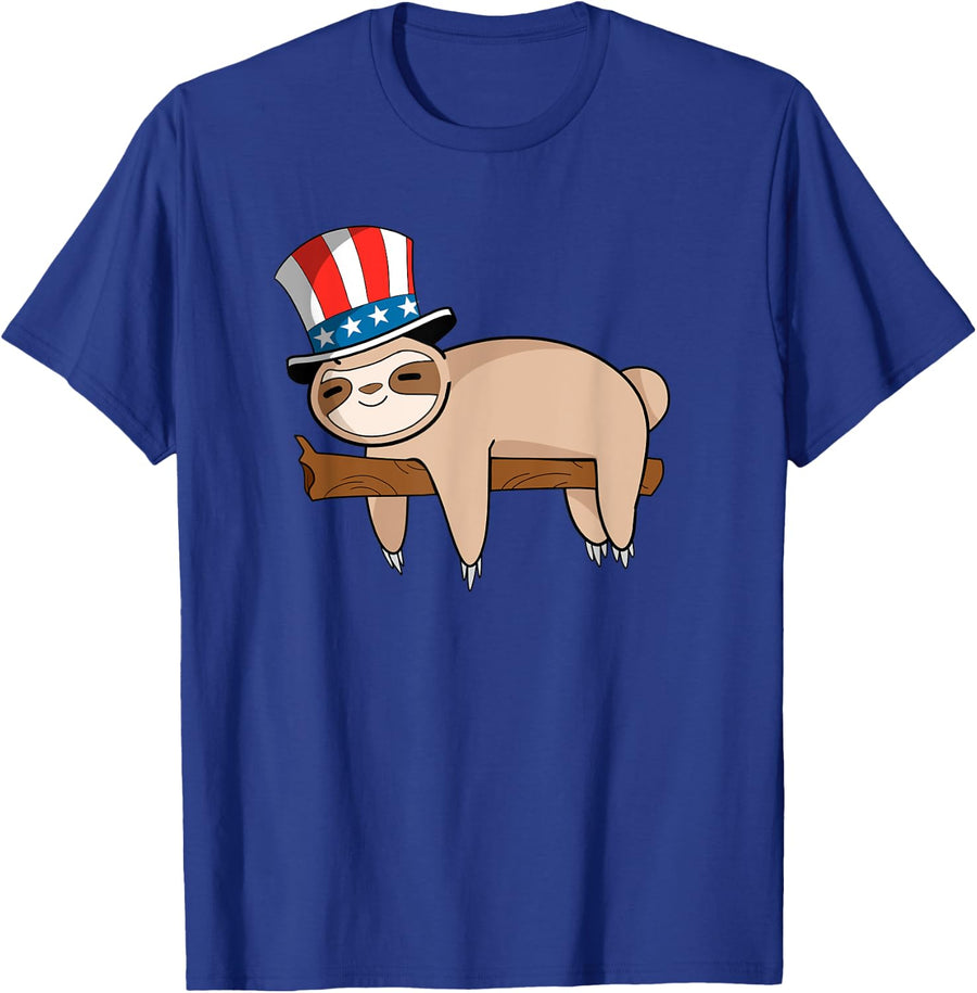 Sloth American Funny 4th of July America USA T-Shirt - Royal Blue
