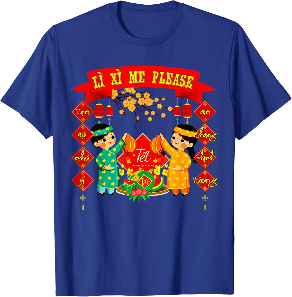 Li Xi Me Please Chuc Mung Nam Moi Vietnamese Boy Girl Ao Dai T-Shirt - Royal Blue