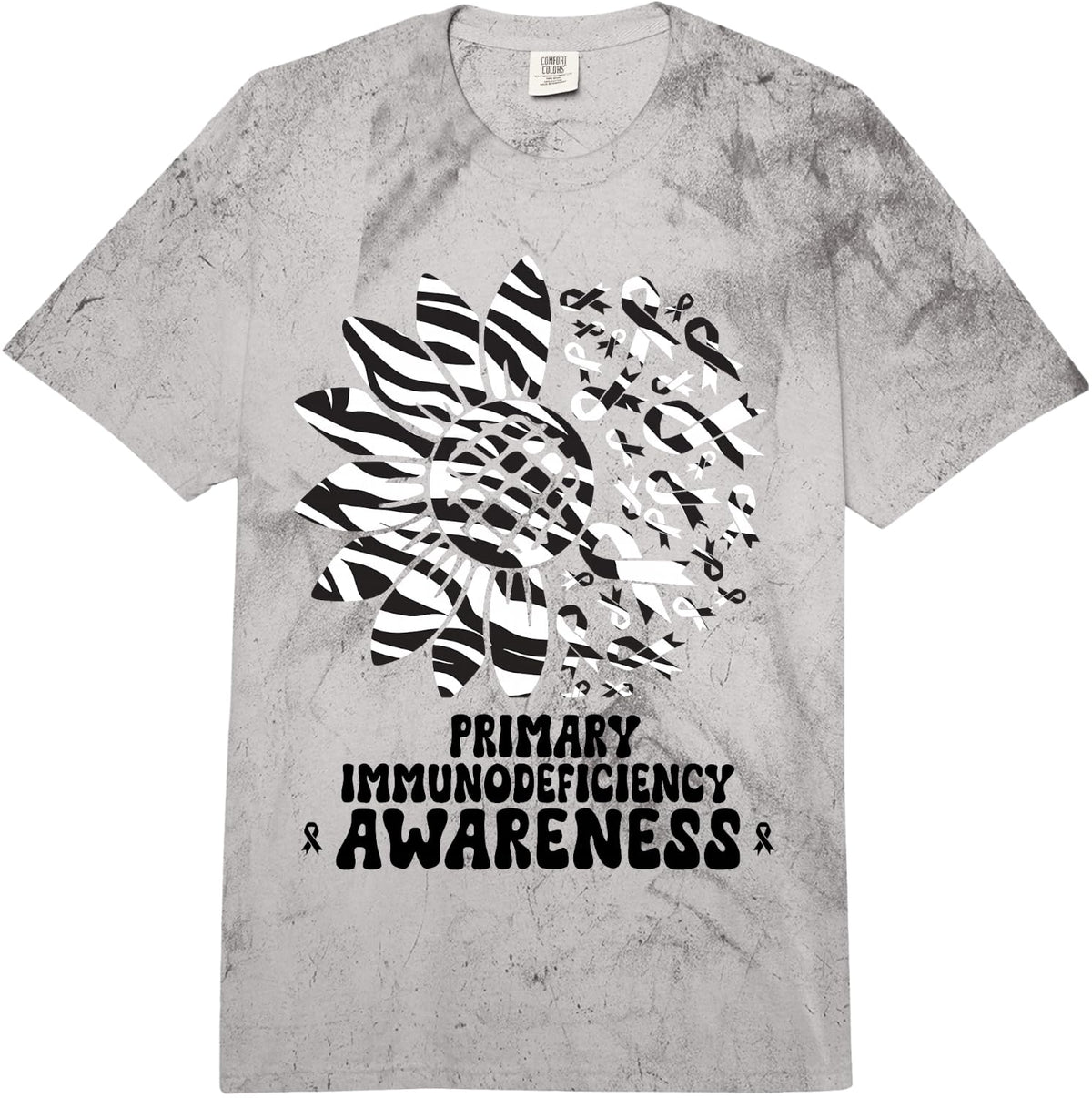Zebra Print Disease Awareness Primary Immunodeficiency Comfort Colors Adult Heavyweight T-Shirt - Adult Unisex Grey Tie Dye
