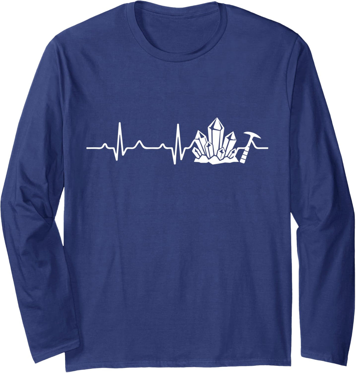 Heartbeat Geology Gems-Collector Rock and Mineral-Collecting Long Sleeve T-Shirt - Adult Unisex Navy Blue