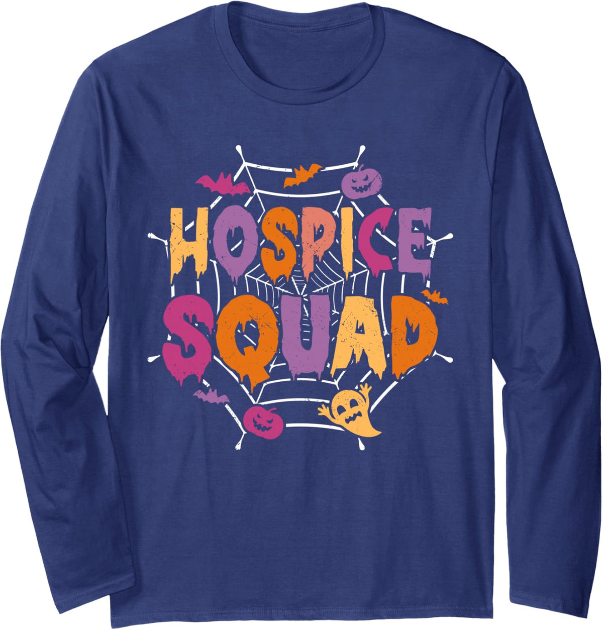 Halloween Hospice Squad Matching Nurse Long Sleeve T-Shirt - Adult Unisex Navy Blue