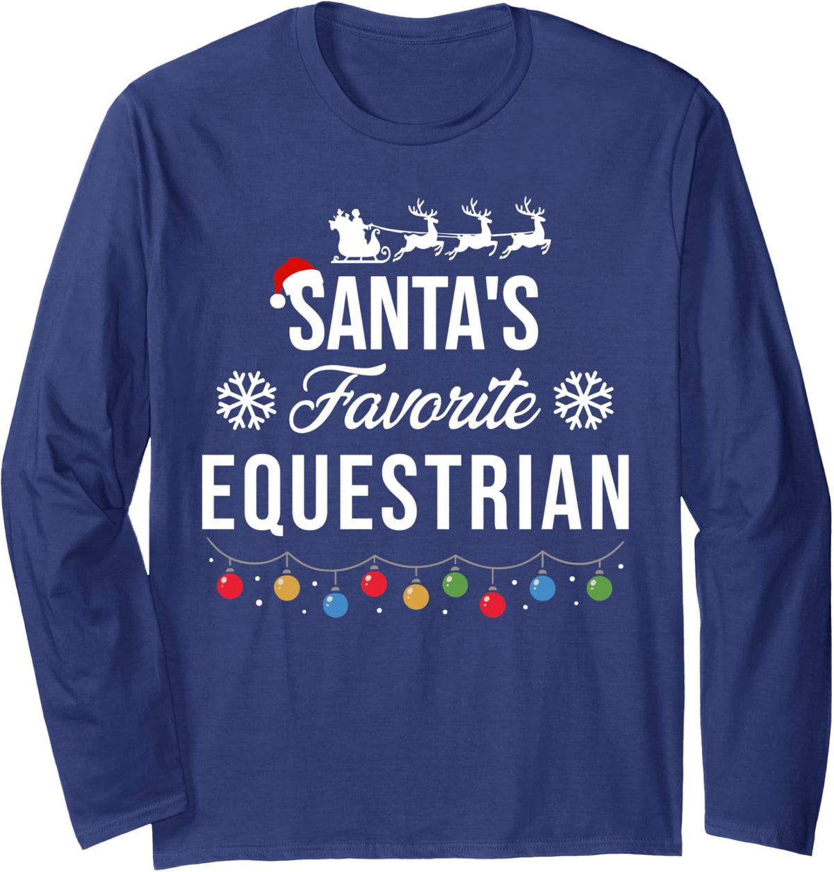 Santa's Favorite Equestrian Christmas Xmas Pajamas Long Sleeve T-Shirt - Adult Unisex Navy Blue
