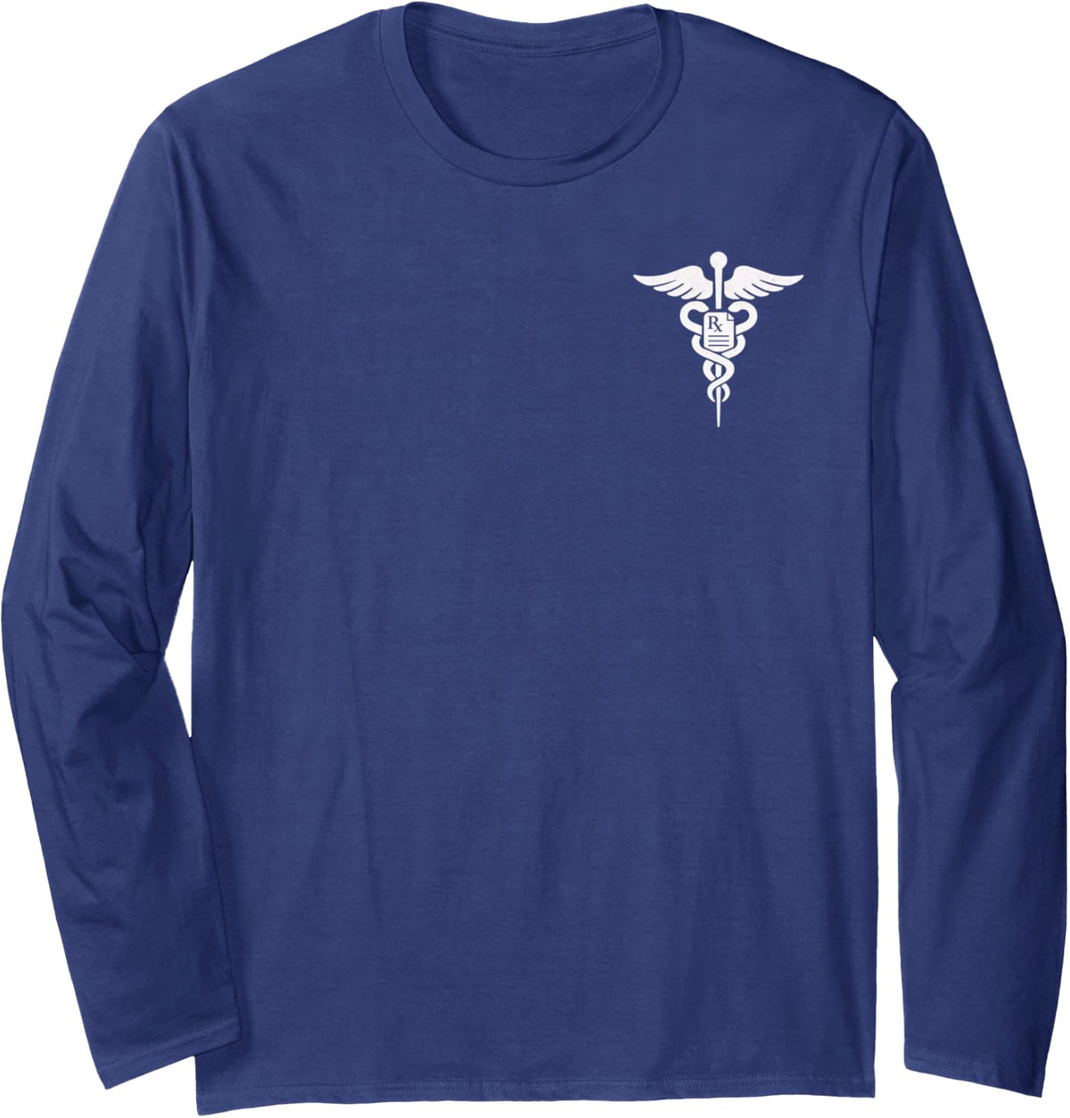 Caduceus Medical Symbol Rx Pharmacy Healthcare Long Sleeve T-Shirt - Adult Unisex Navy Blue