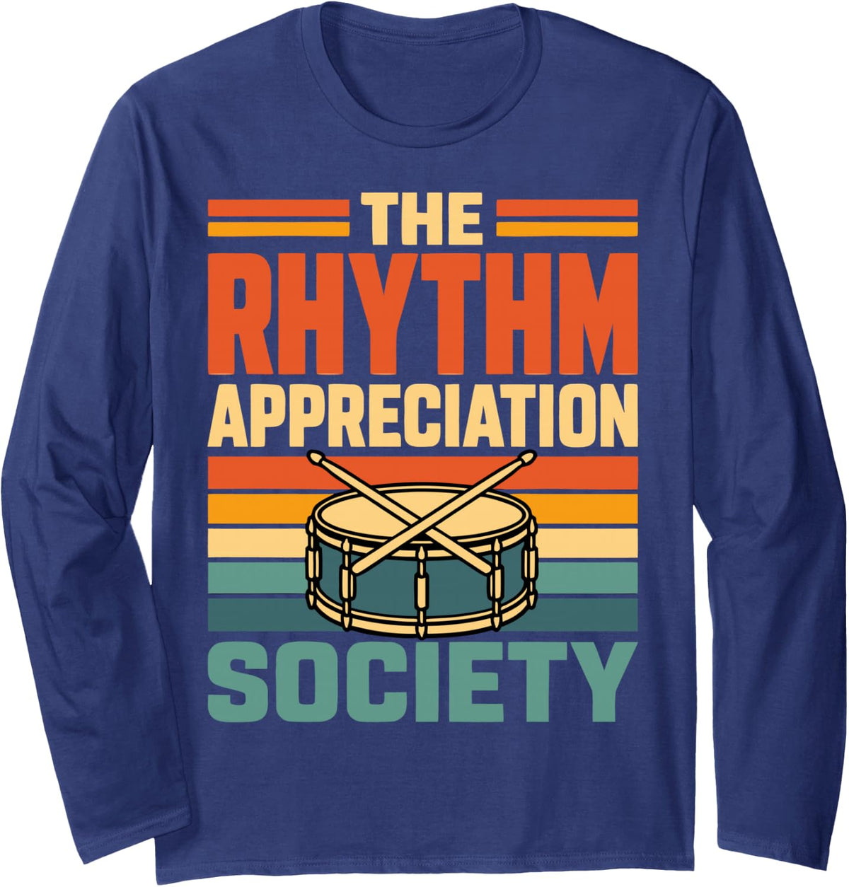 Vintage Drummer Percussion Drum Kit Drumming Long Sleeve T-Shirt - Adult Unisex Navy Blue