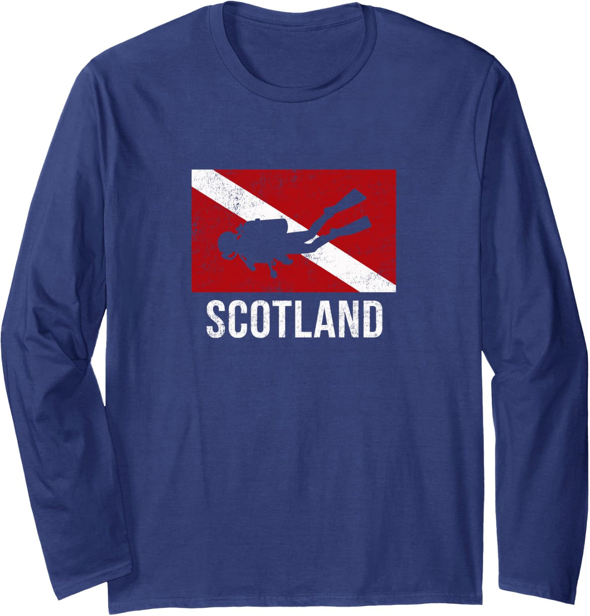 Scotland Scuba Diving Diver Dive Flag Gift Long Sleeve T-Shirt - Adult Unisex Navy Blue
