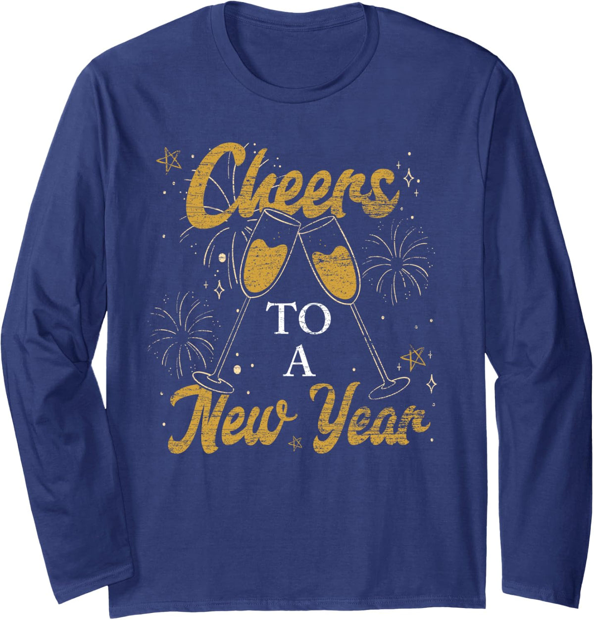 Cheers To A New Year Happy New Year Long Sleeve T-Shirt - Adult Unisex Navy Blue