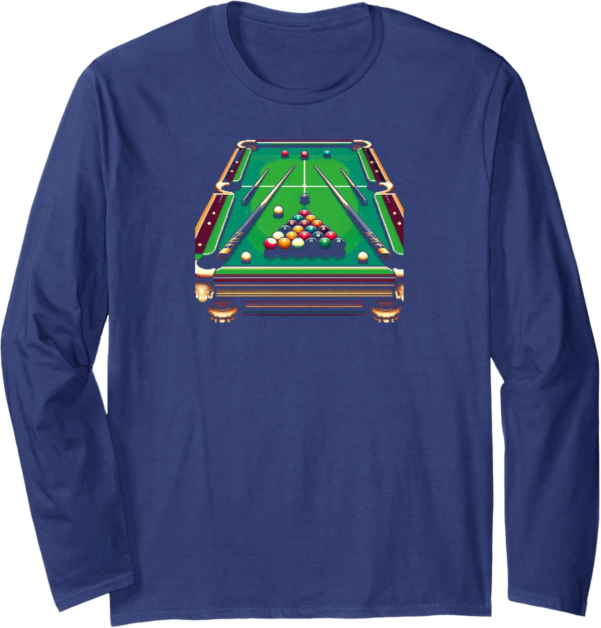 8-Bit Billiards Long Sleeve T-Shirt - Adult Unisex Navy Blue