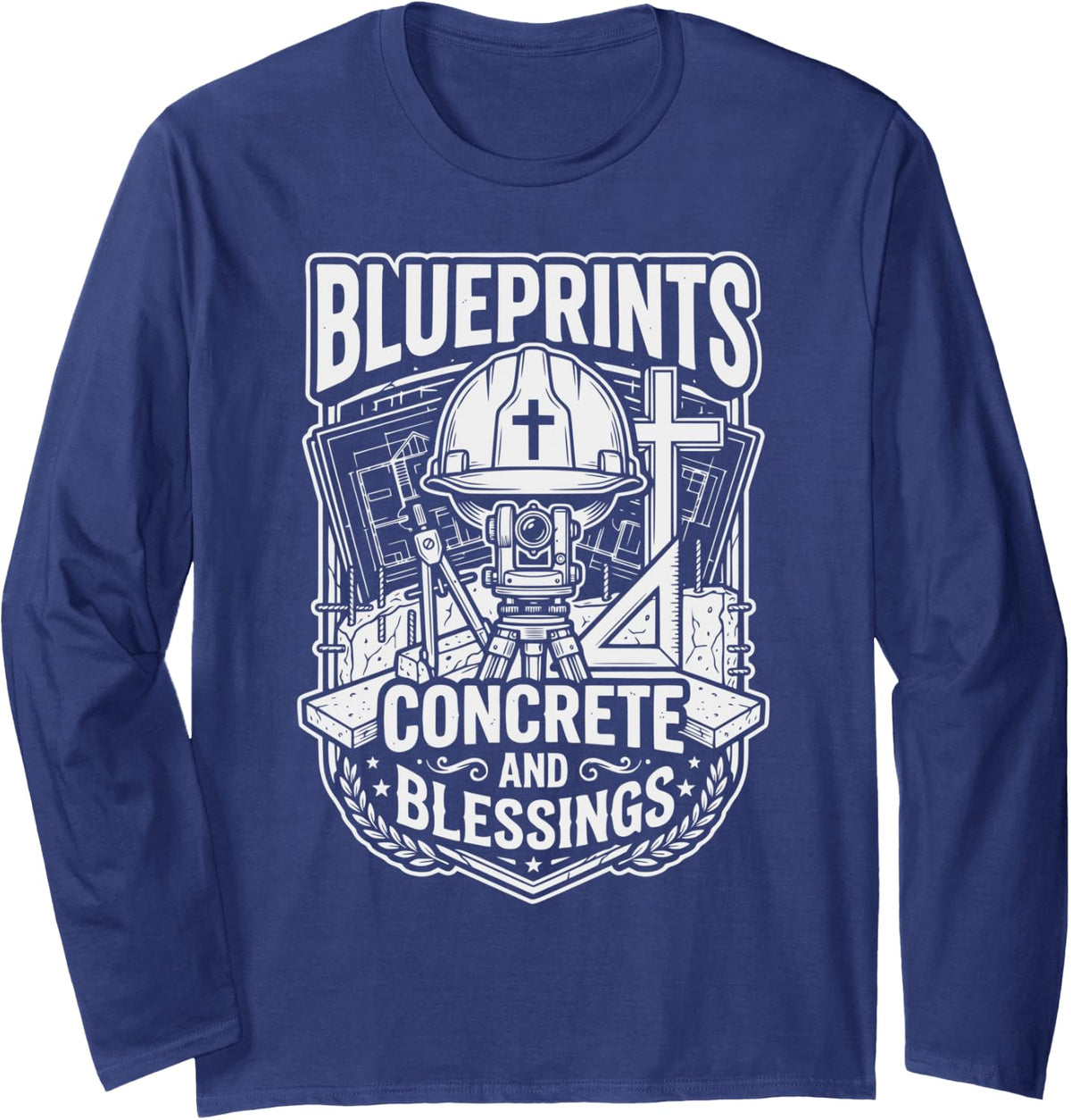 Christian Civil Engineer Jesus Christ Bridge Engineering Long Sleeve T-Shirt - Adult Unisex Navy Blue