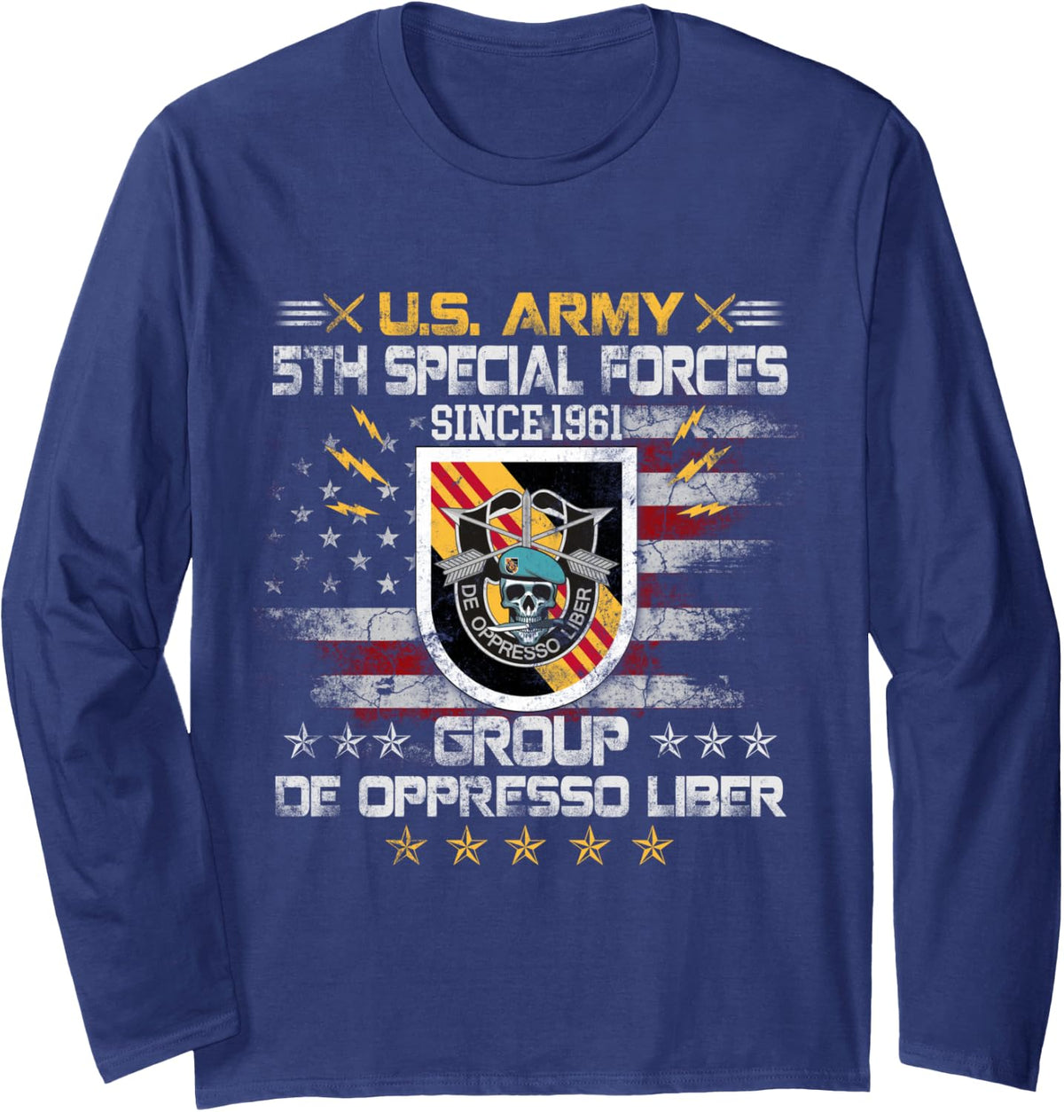 5th Special Forces Group Veteran 5th SFG 4th of July Men's Long Sleeve T-Shirt - Adult Unisex Navy Blue
