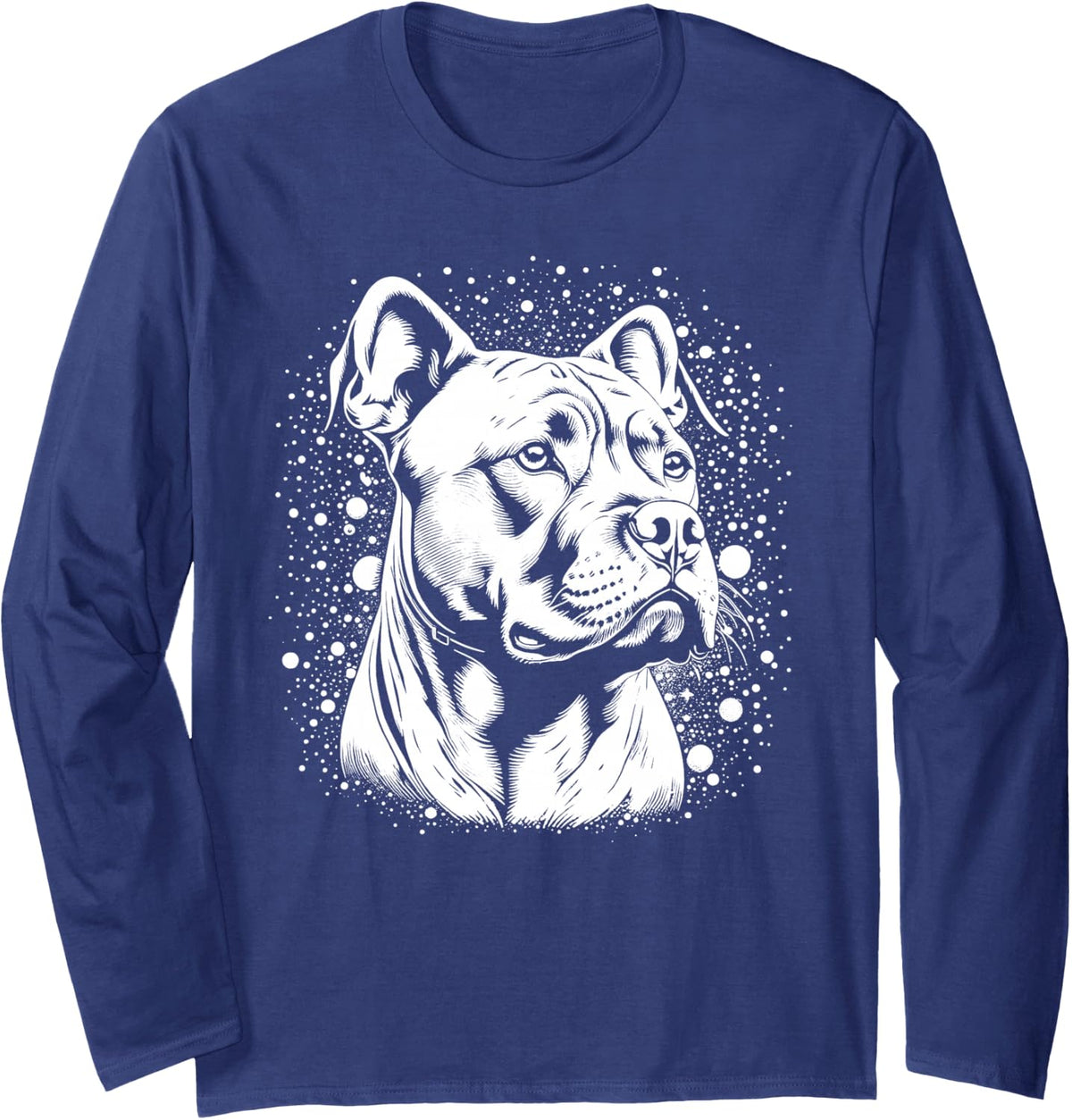 Pit Bull Dog Breed White Paint Splatter Art Long Sleeve T-Shirt - Adult Unisex Navy Blue