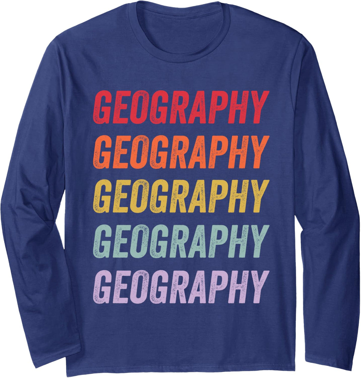 Geography Long Sleeve T-Shirt - Adult Unisex Navy Blue
