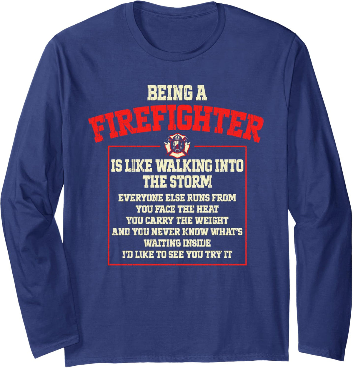 Firefighter Fireman Long Sleeve T-Shirt - Adult Unisex Navy Blue