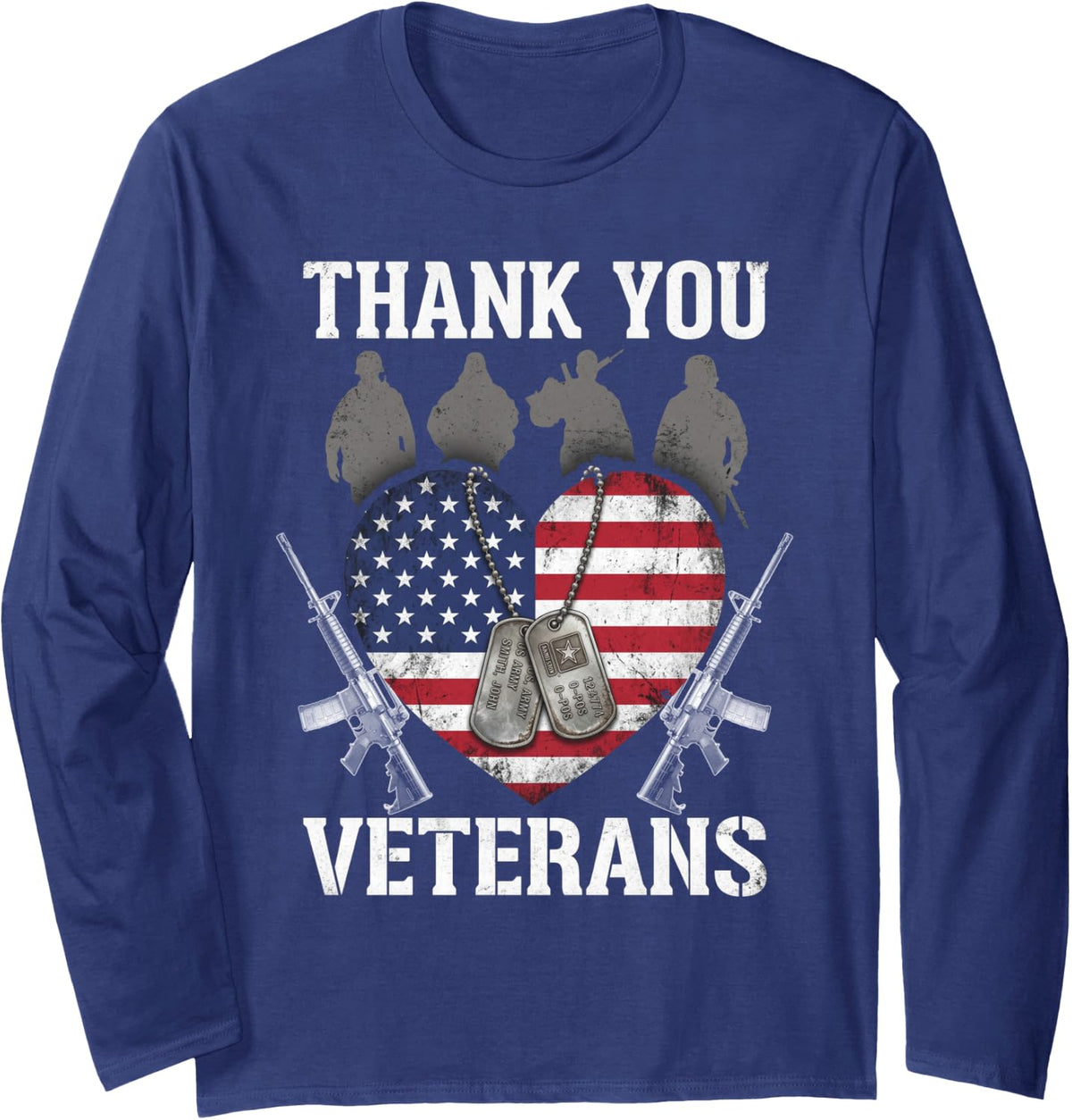 Veterans Day Shirt Gifts Thank You Veterans - Proud Veteran Long Sleeve T-Shirt - Adult Unisex Navy Blue