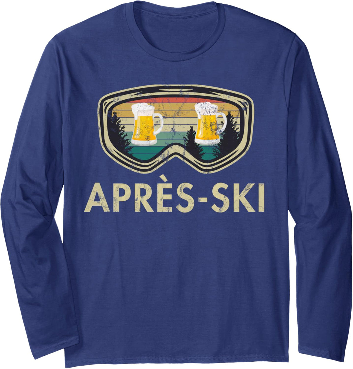 Après-Ski Beer Skiing Snowboard Skier Mountains Tee Outfit Long Sleeve T-Shirt - Adult Unisex Navy Blue