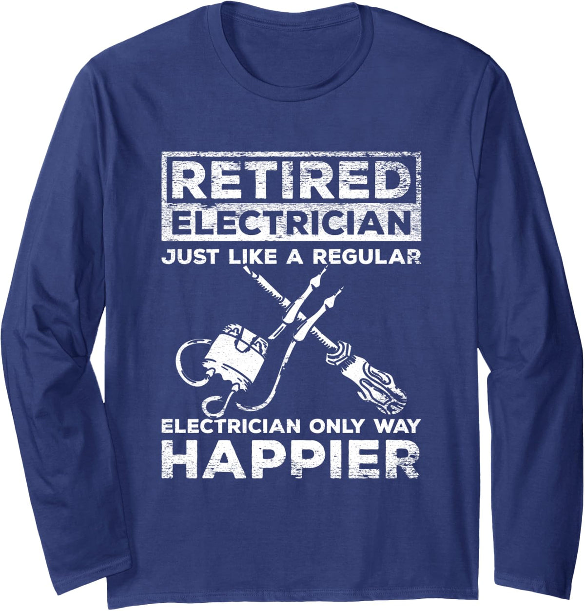Retired Electrician Electrical Worker Wireman Long Sleeve T-Shirt - Adult Unisex Navy Blue