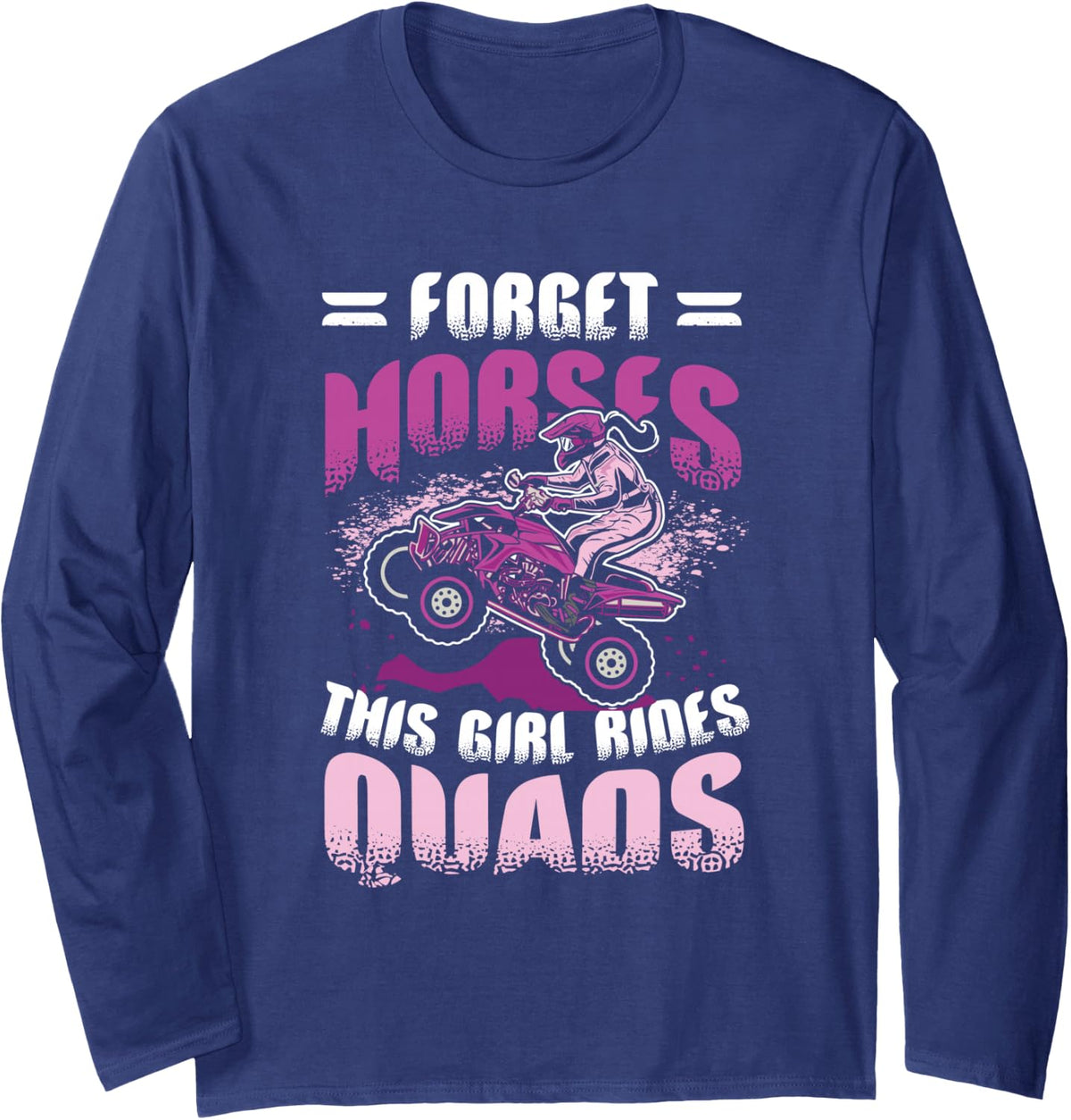 Girl Quad Racing Women Quad Riding Long Sleeve T-Shirt - Adult Unisex Navy Blue