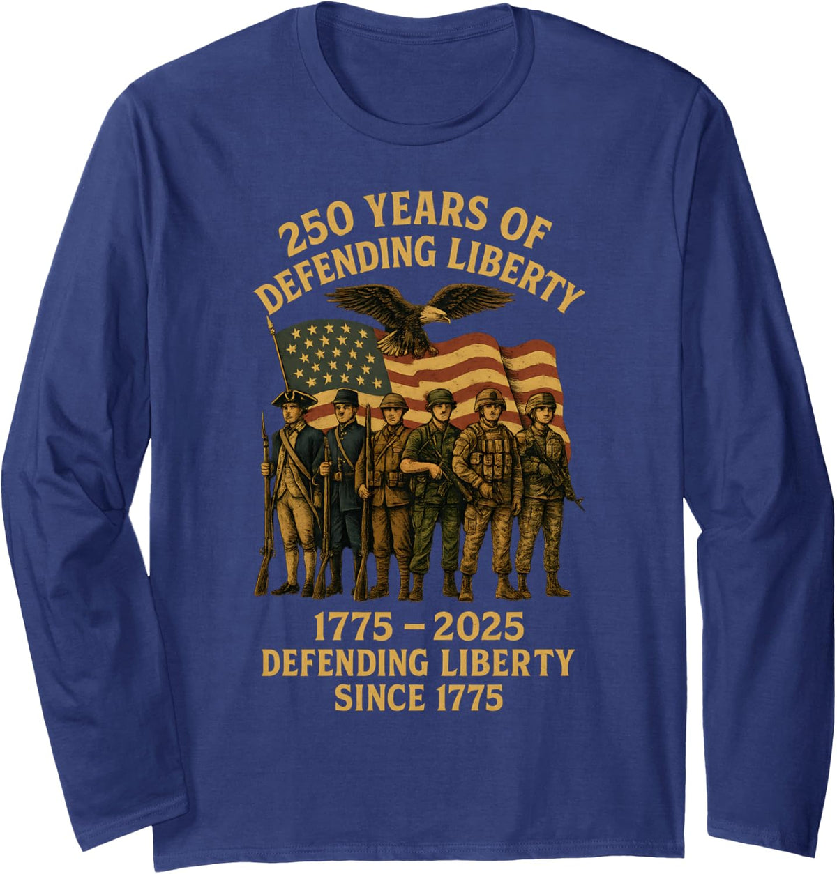 Patriotic USA Army Us Military Parade 250th Anniversary 2025 Long Sleeve T-Shirt - Adult Unisex Navy Blue