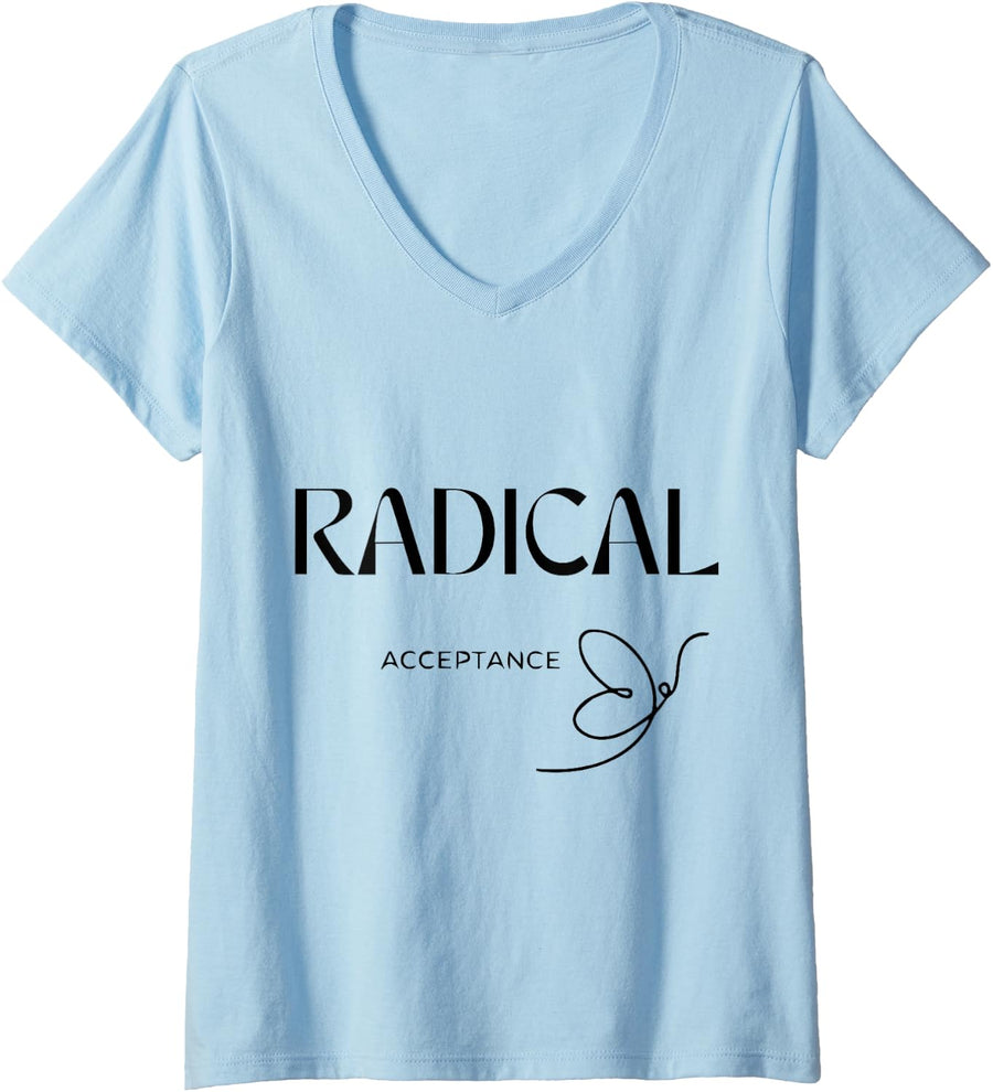 Radical Acceptance Butterfly DBT distress tolerance therapy V-Neck T-Shirt - Baby Blue