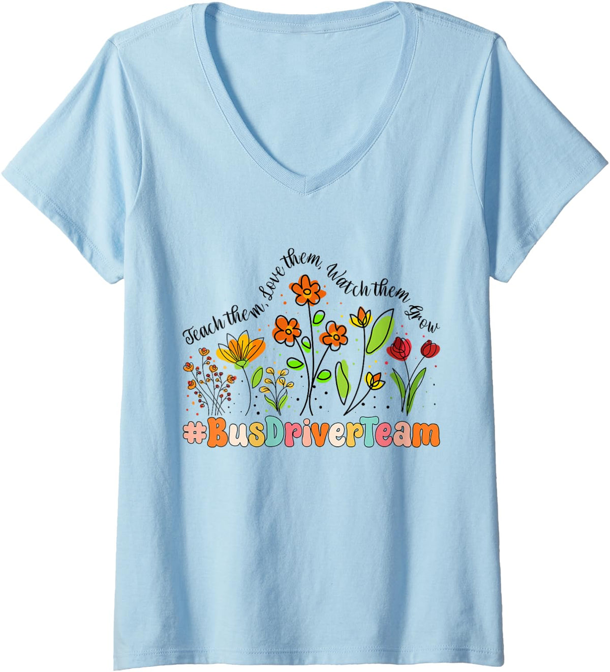 Women's Bus Driver Team Appreciation Week Back to School V-Neck T-Shirt - Baby Blue