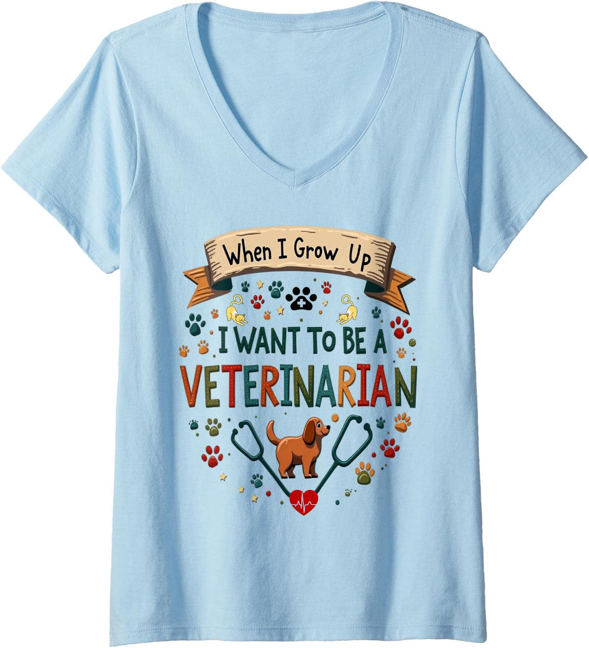 Women's When I Grow Up I Want to Be A Veterinarian Kid's Child Tee V-Neck T-Shirt - Baby Blue