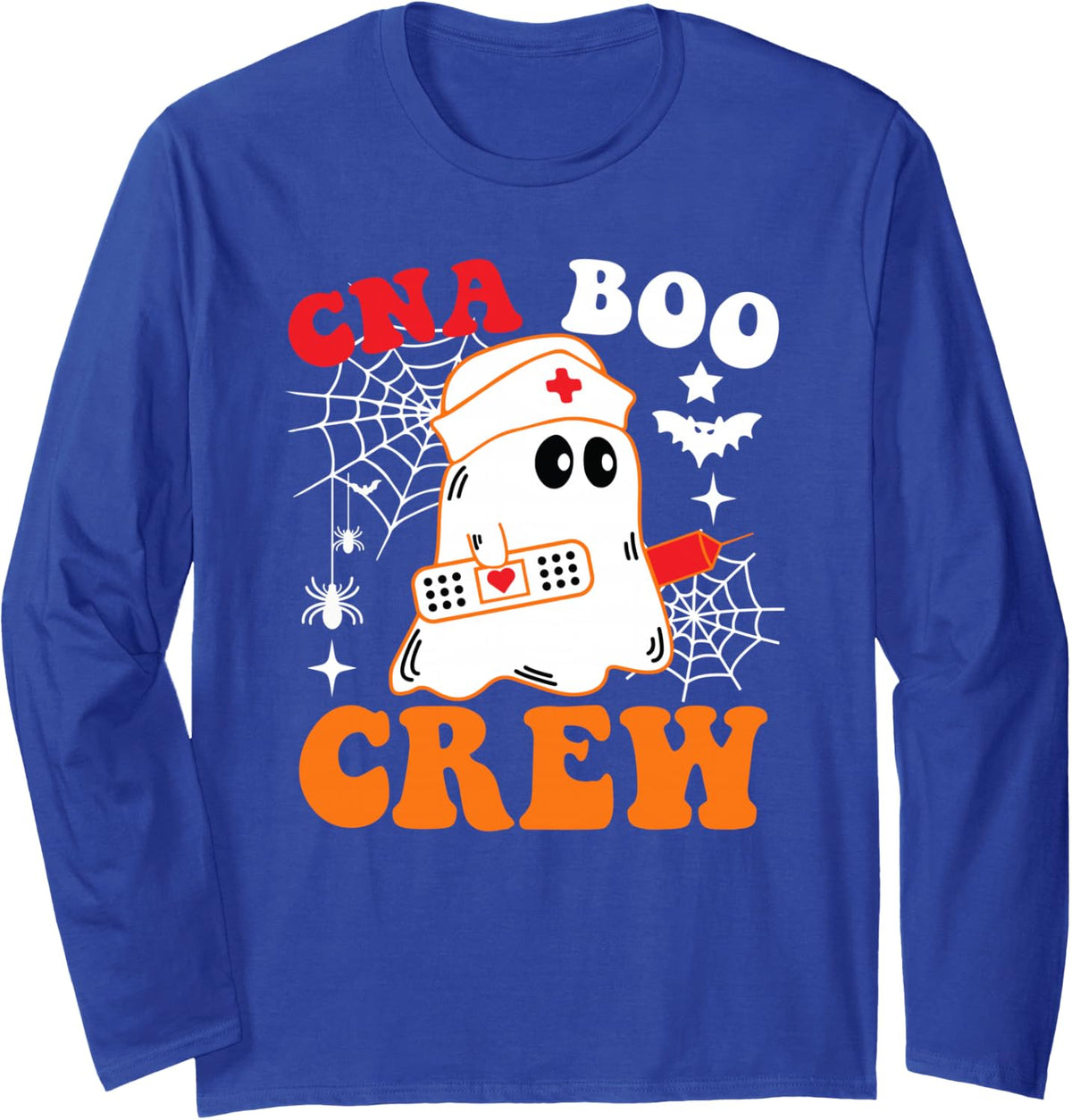 CNA Boo Crew Funny Nurse Ghost Halloween Costume Long Sleeve T-Shirt - Adult Unisex Royal Blue