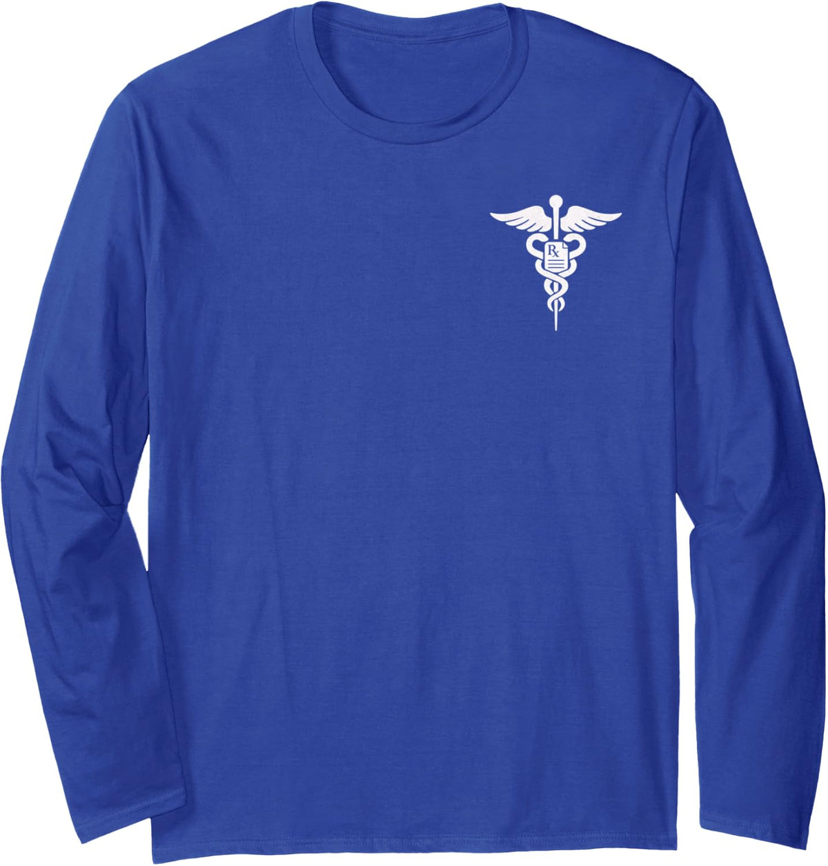 Caduceus Medical Symbol Rx Pharmacy Healthcare Long Sleeve T-Shirt - Adult Unisex Royal Blue