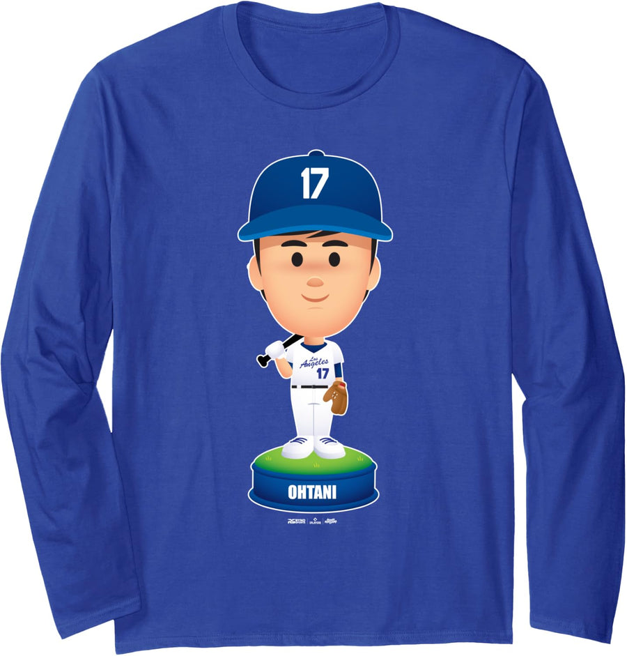 Shohei Ohtani Los Angeles Baseball Bobblehead MLBPA Long Sleeve T-Shirt - Adult Unisex Royal Blue