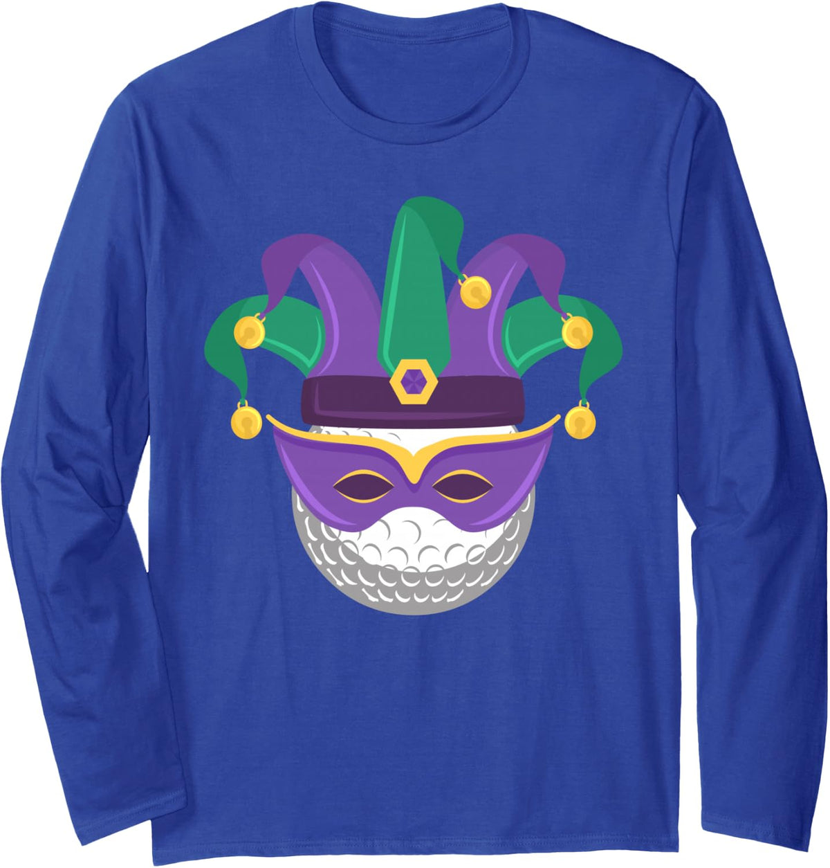 Mardi Gras Golf Ball Carnival Themed Golfing Tournament Long Sleeve T-Shirt - Adult Unisex Royal Blue