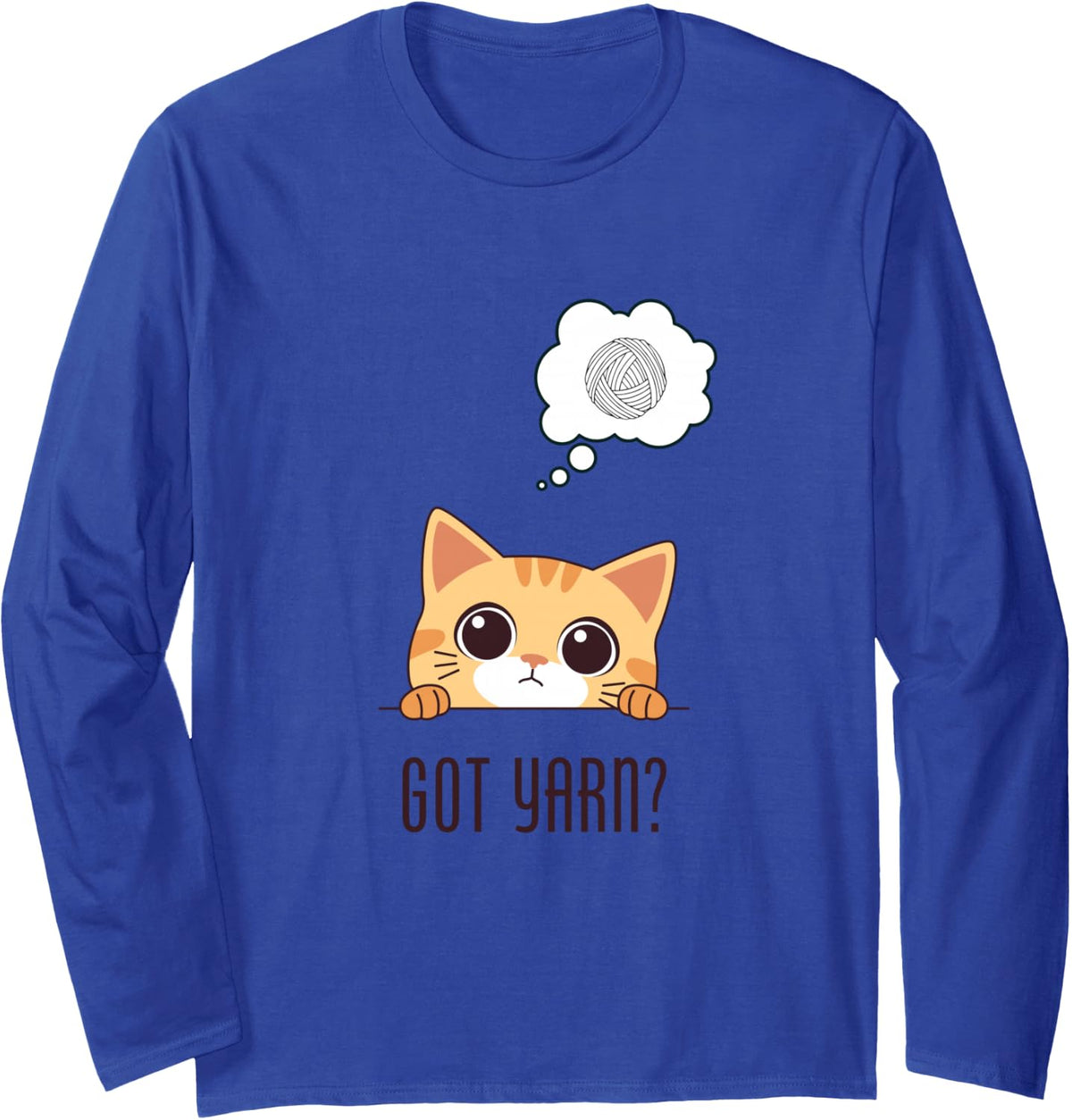 Got Yarn? Cute Tabby Cat for Knitters & Crocheters Long Sleeve T-Shirt - Adult Unisex Royal Blue
