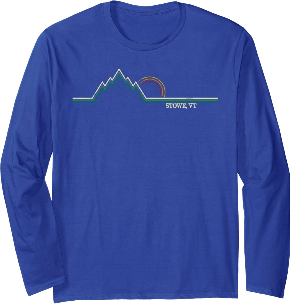 Retro Mountains Stowe, Vermont Summer Hiking Long Sleeve T-Shirt - Adult Unisex Royal Blue