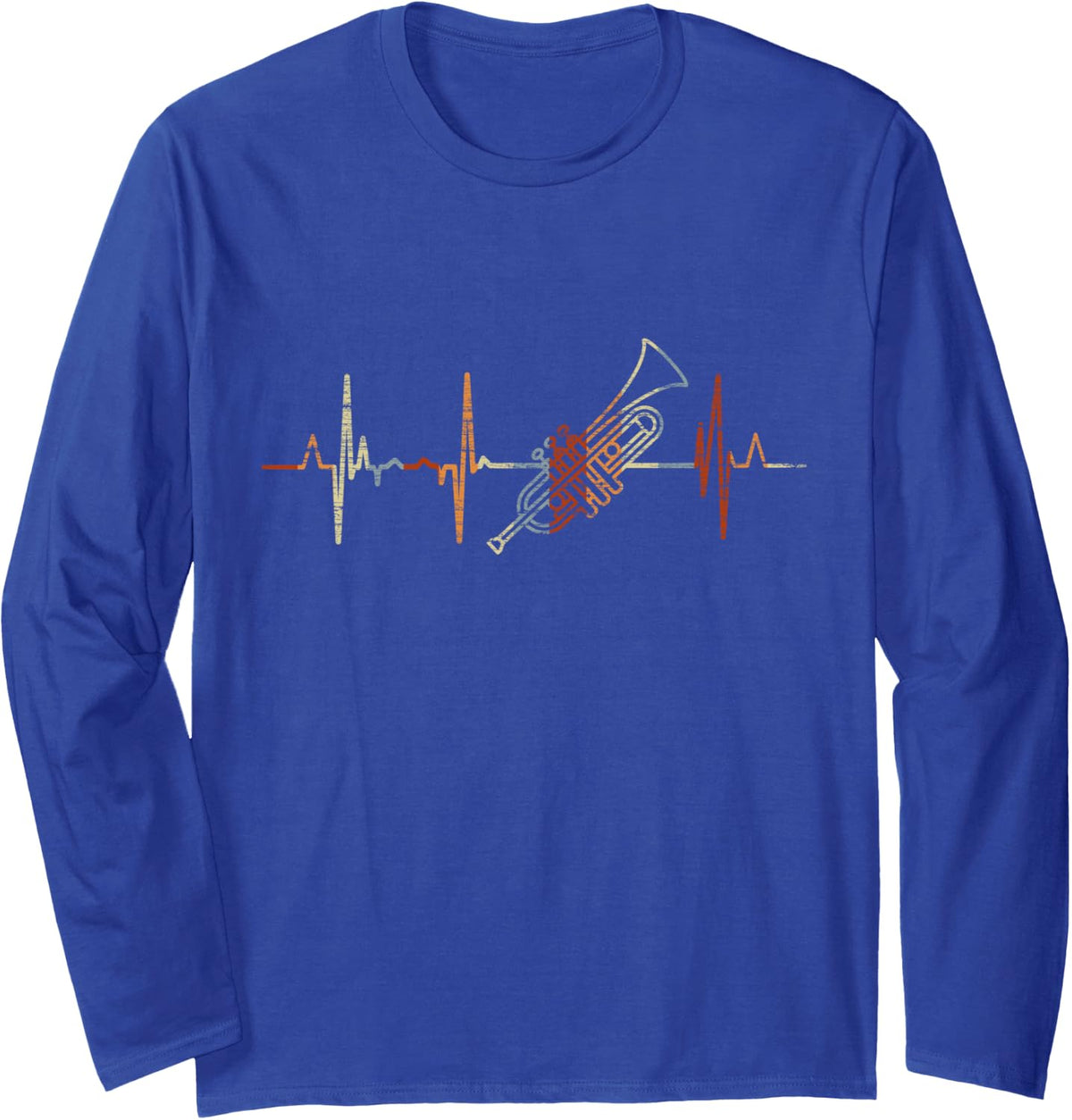 Trumpet Heartbeat Vintage ECG Cardiogram Retro Long Sleeve T-Shirt - Adult Unisex Royal Blue