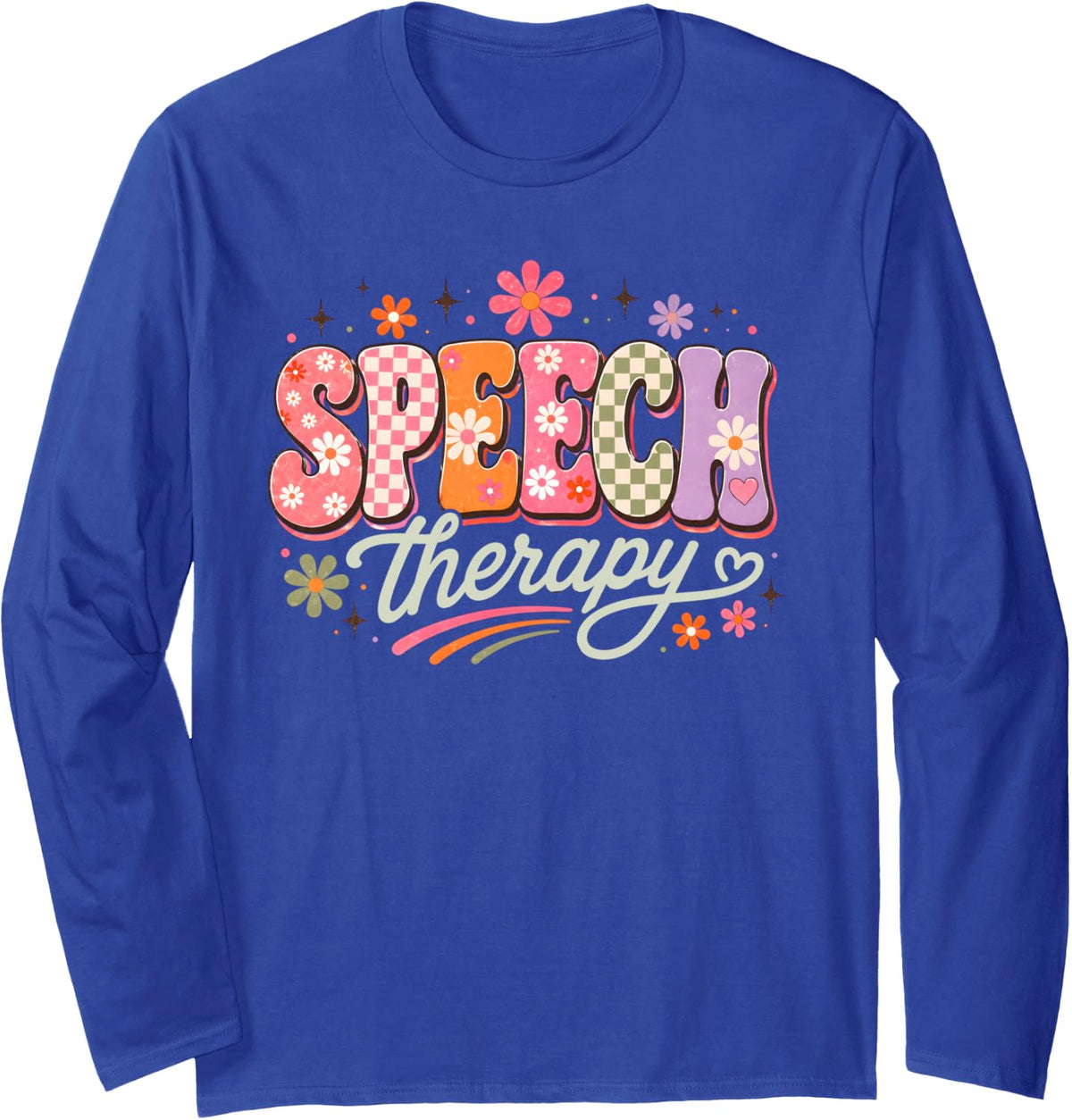 Speech Therapy Retro Groovy Language Pathologist Therapist Long Sleeve T-Shirt - Adult Unisex Royal Blue