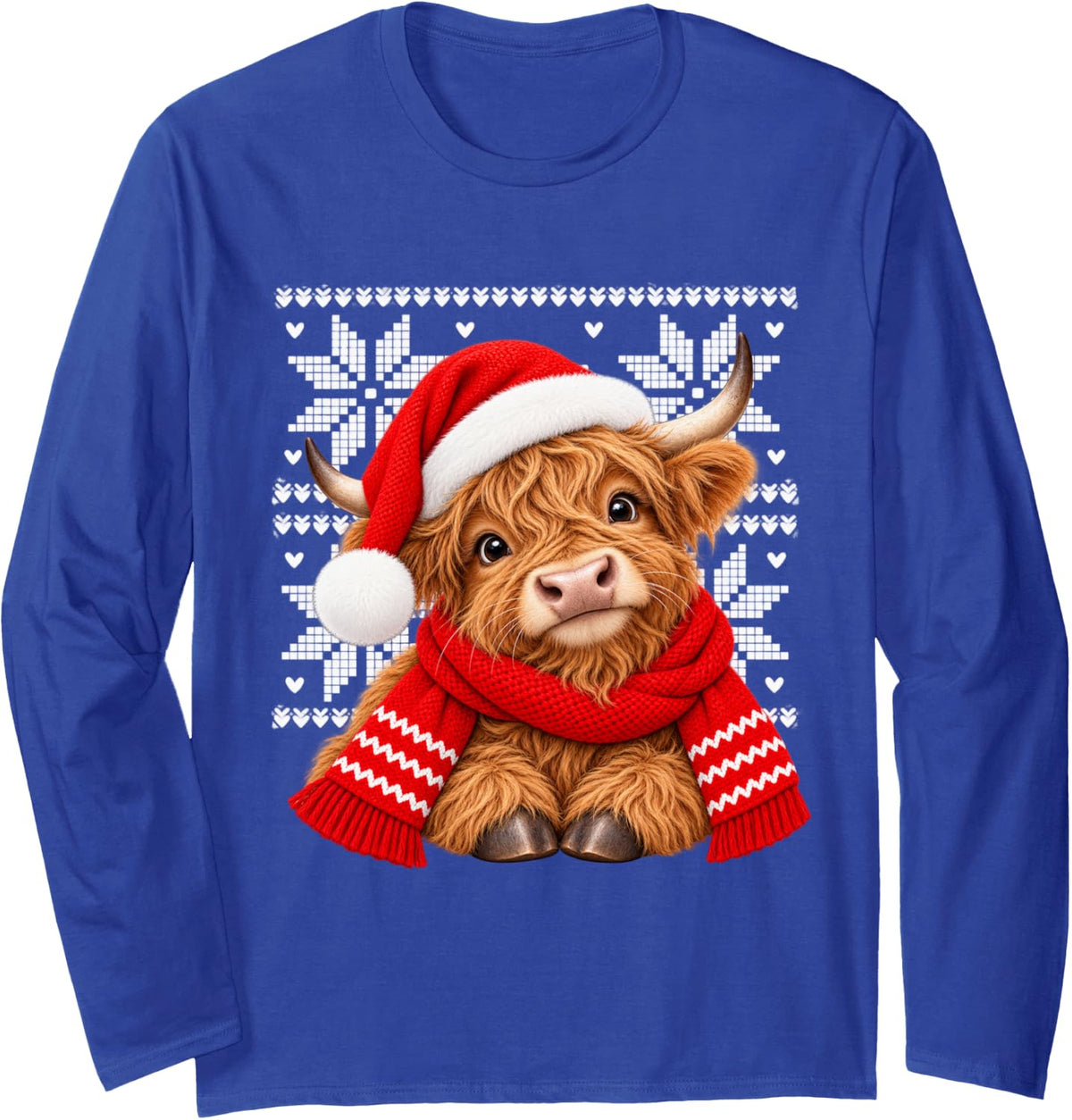 Ugly Christmas Hedgehog Scarf Holiday Cute Kids Long Sleeve T-Shirt - Adult Unisex Royal Blue