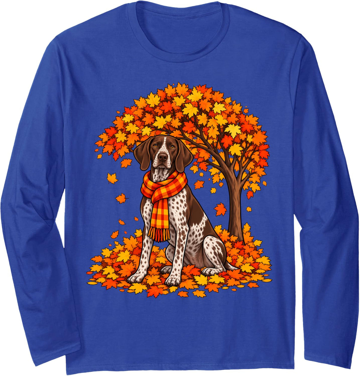 German Shorthaired Pointer Tree Pumpkin Autumn Thanksgiving Long Sleeve T-Shirt - Adult Unisex Royal Blue