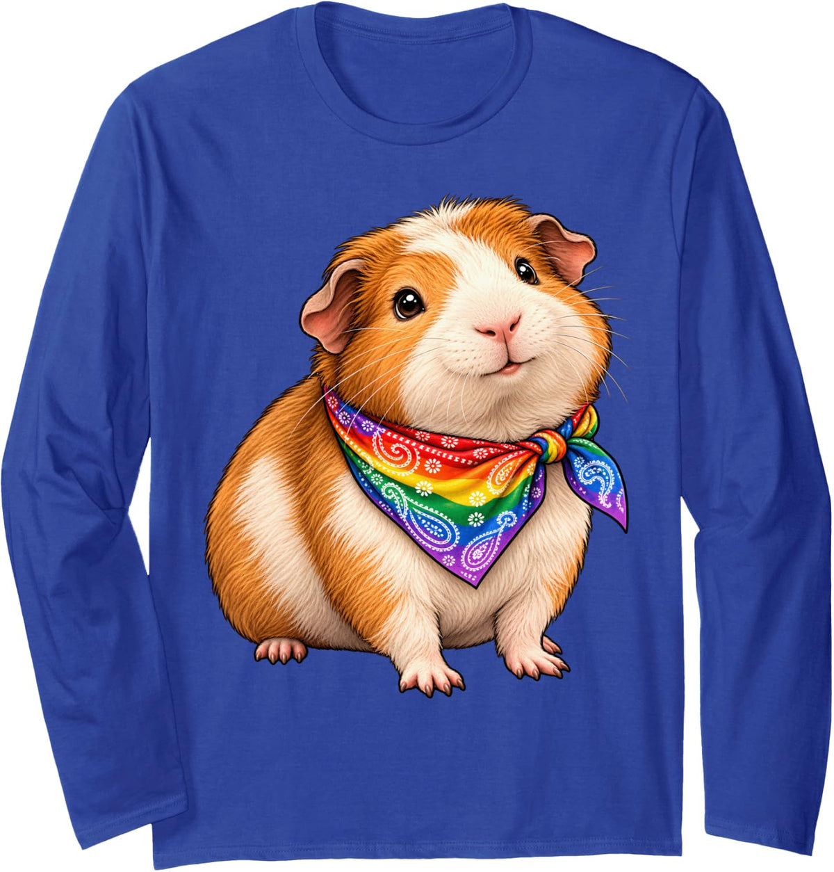 Rainbow Bandana Guinea Pig Pride Long Sleeve T-Shirt - Adult Unisex Royal Blue
