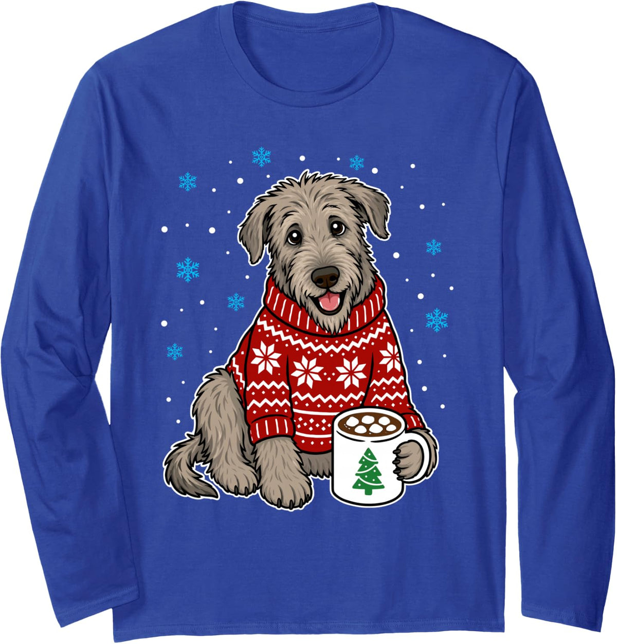 Irish Wolfhound in Christmas Sweater Funny Irish Wolfhound Long Sleeve T-Shirt - Adult Unisex Royal Blue