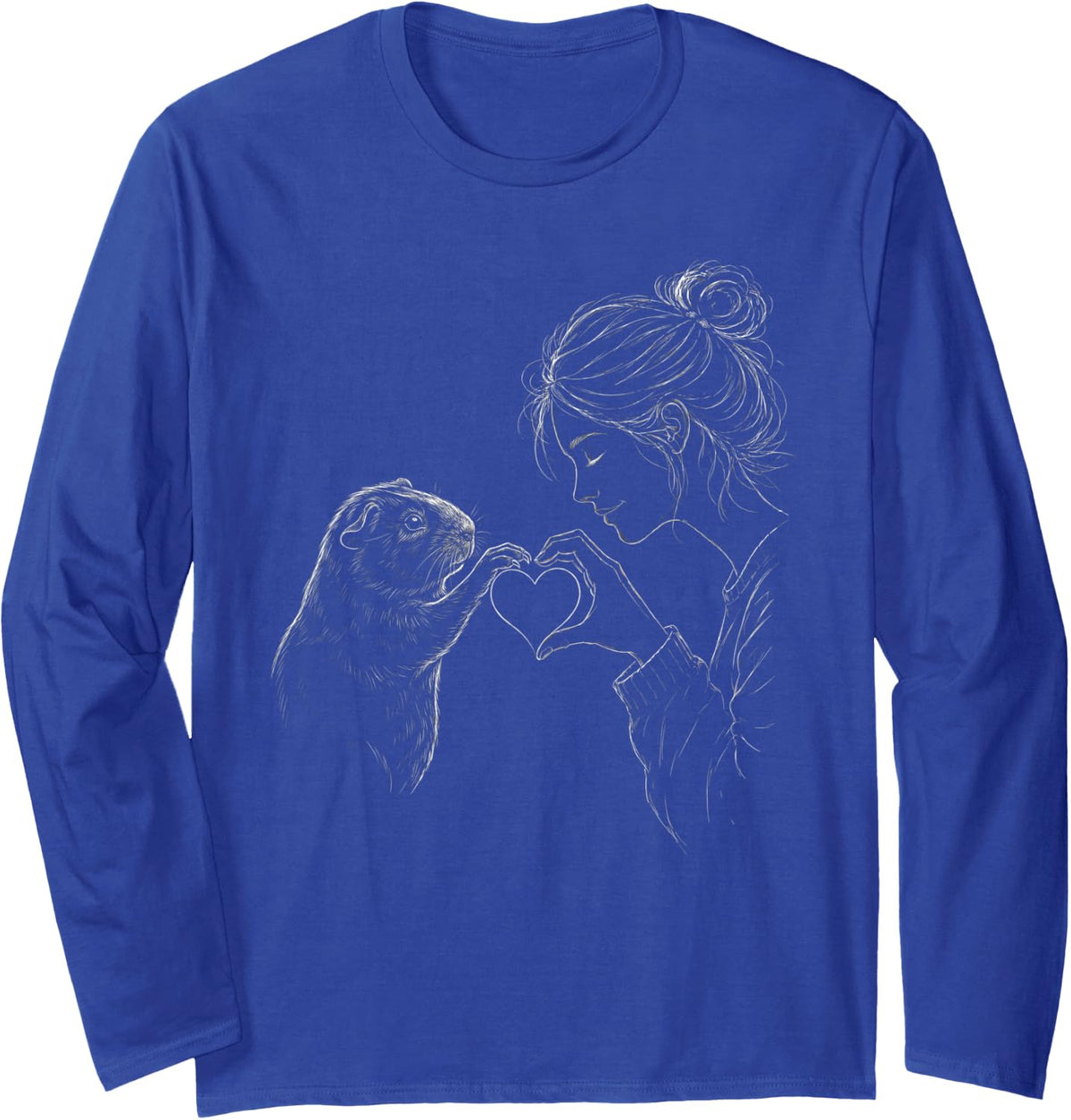 Guinea Pig Mom Heart Sign Animal Line Art Women Long Sleeve T-Shirt - Adult Unisex Royal Blue