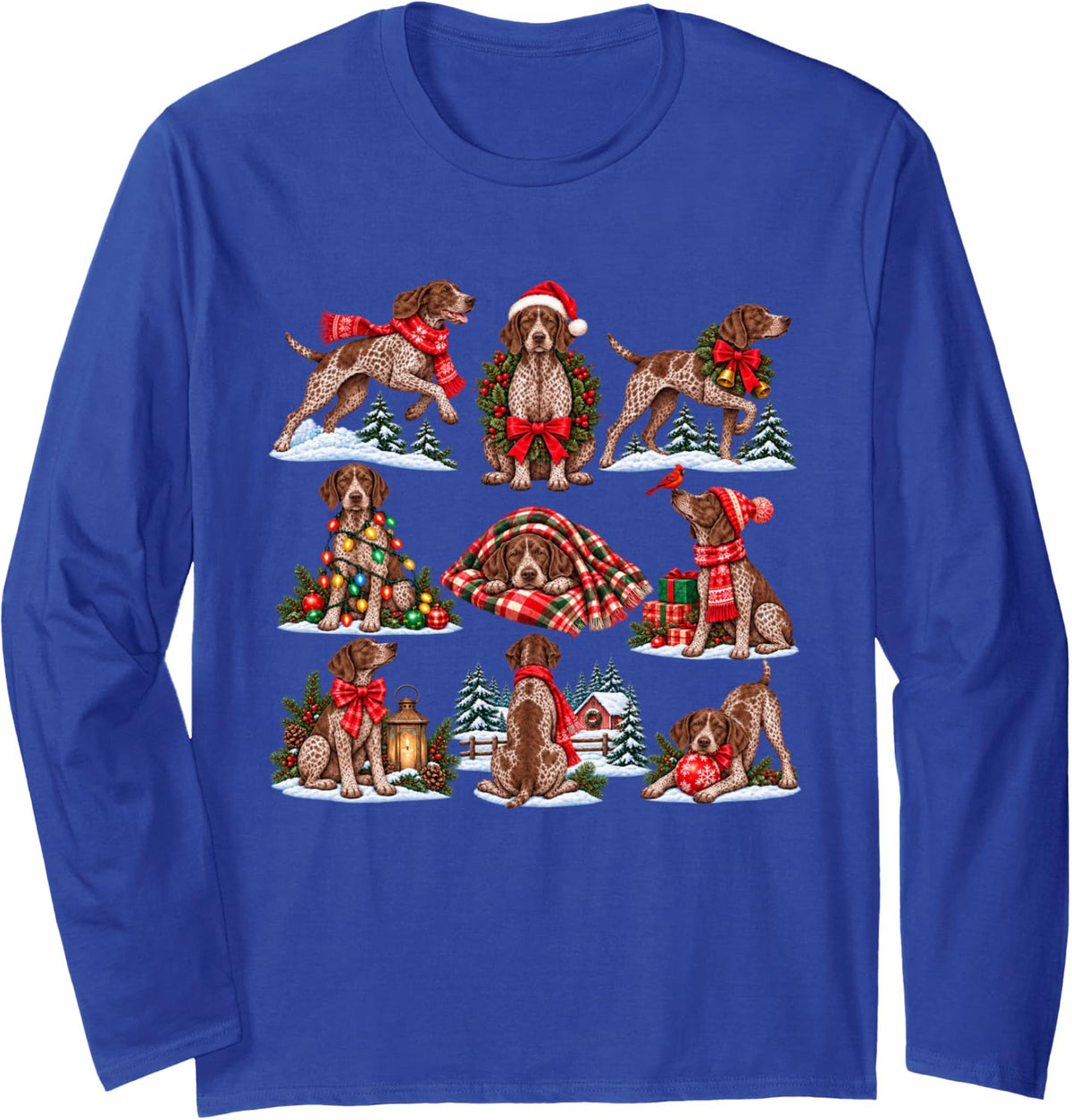 German Shorthaired Pointer Christmas Pajama GSP Dog Lover Long Sleeve T-Shirt - Adult Unisex Royal Blue
