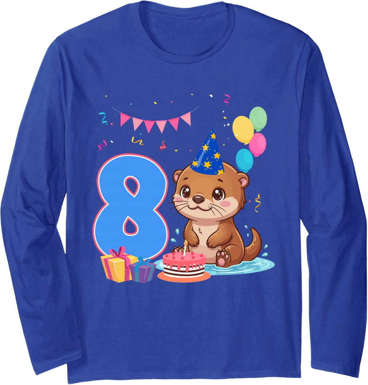 It's My 8th Birthday Otter Lover 8 Year Old Birthday Party Long Sleeve T-Shirt - Adult Unisex Royal Blue